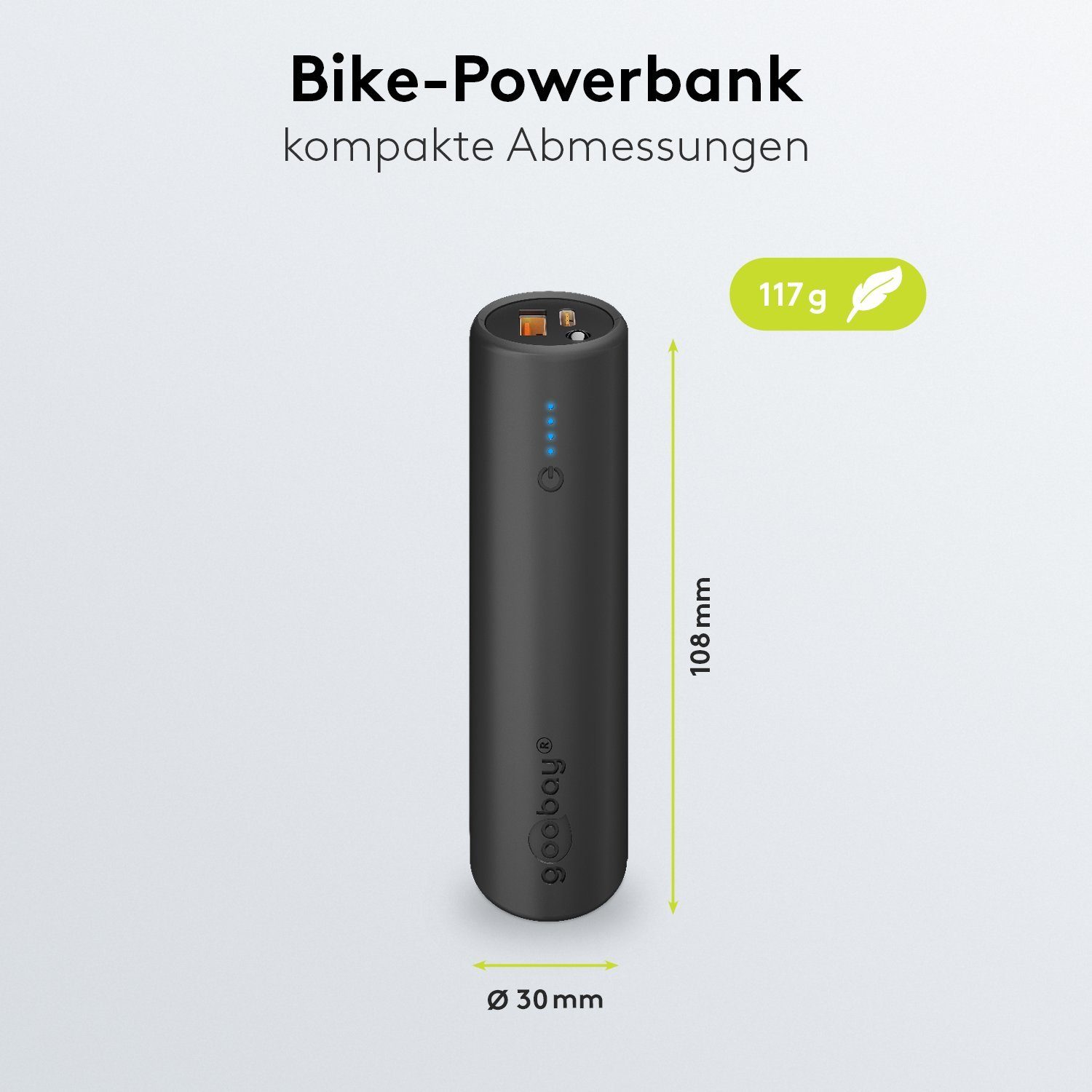 Goobay Fahrrad Powerbank mit Halterung Powerbank Bike-Powerbank 5.0 (5.000 mAh) Schnellladetechnik 5000 mAh (3,7 V V), inkl. Fahrradhalterung & LED-Taschenlampe / LED Statusanzeige