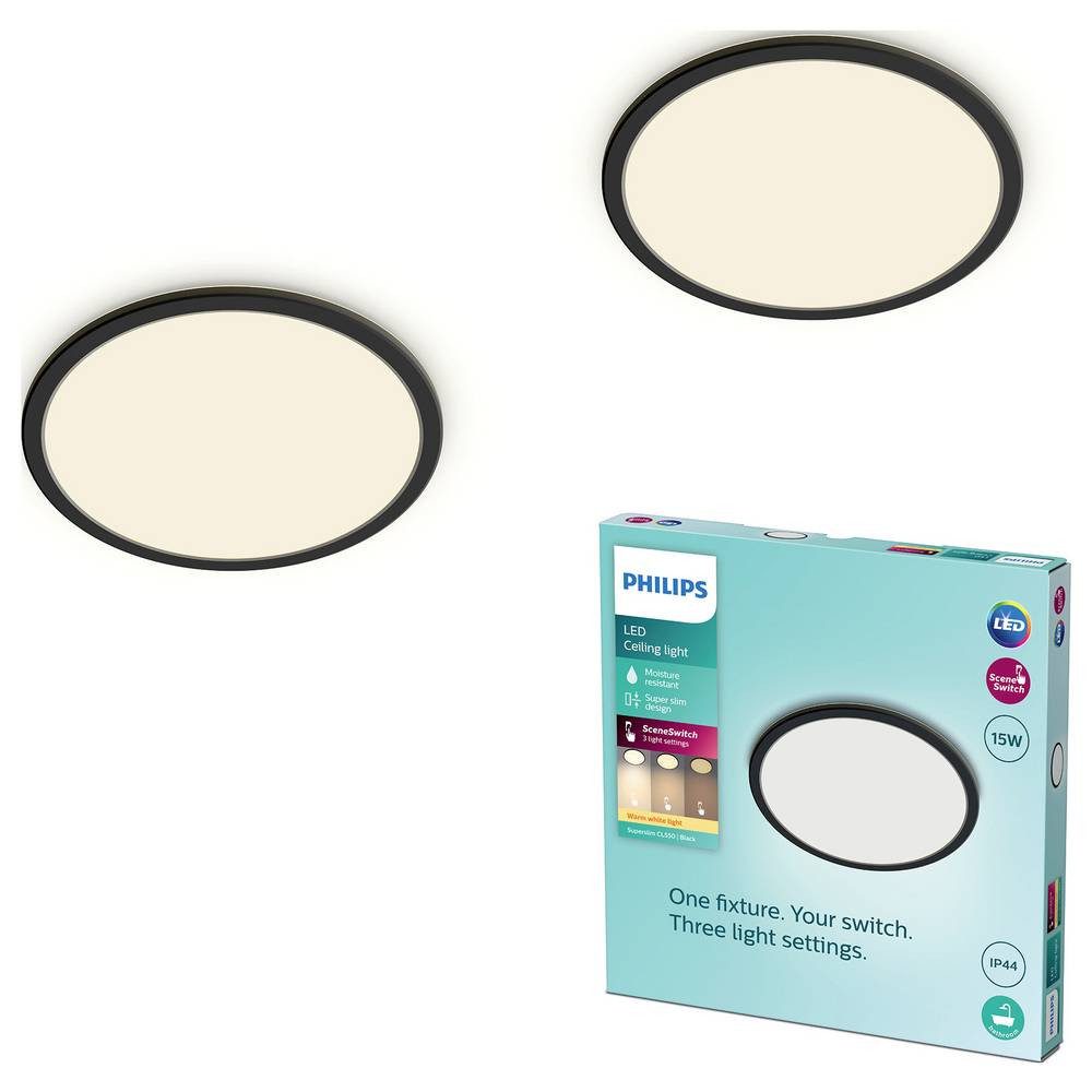Philips Deckenleuchte Multipack 2x Superslim 3-in-1 LED Leuchte SceneSwitch CL550 15W IP44