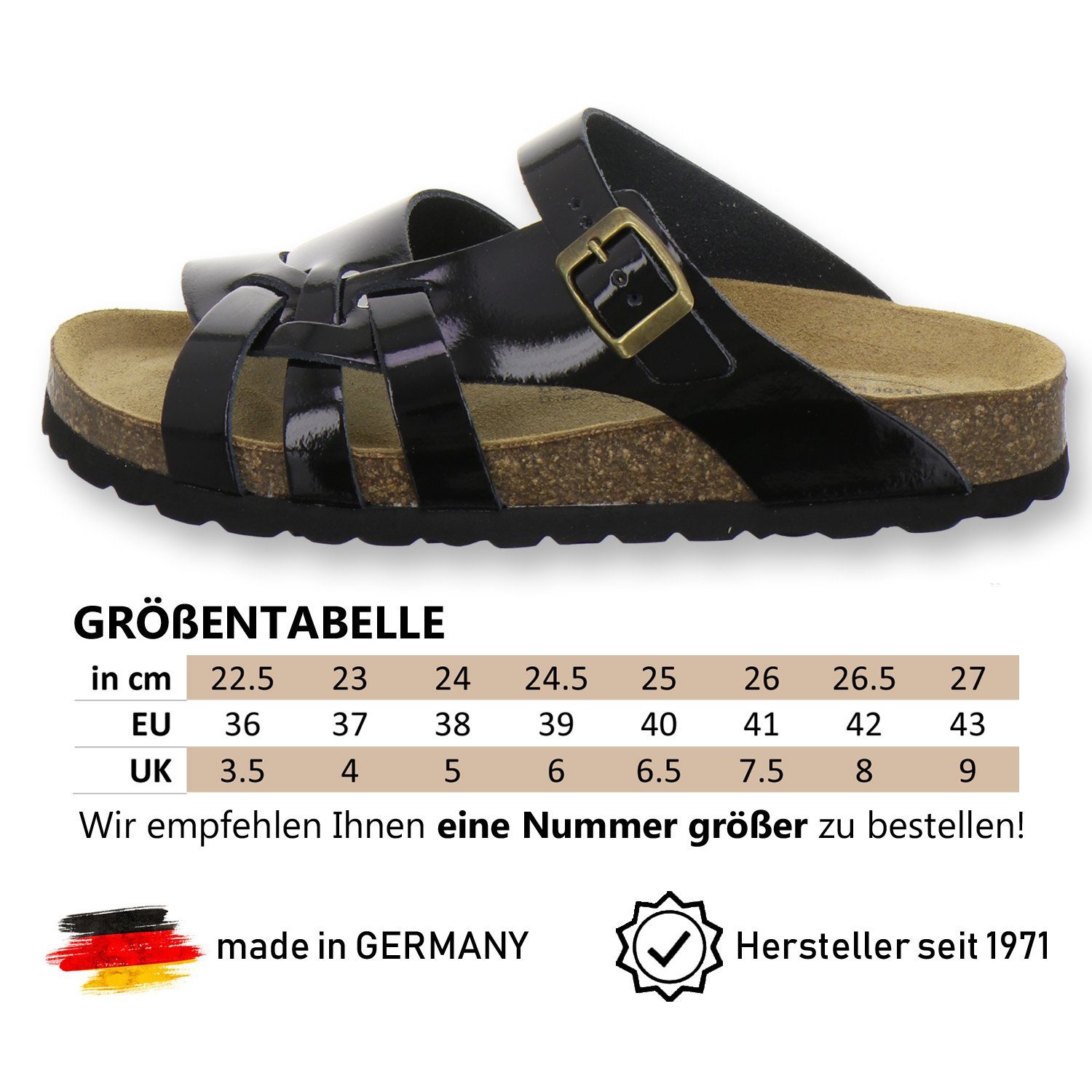 Pantolette aus in für 2122 AFS-Schuhe mit Made Damen Leder Lackleder Fussbett, schwarz Germany