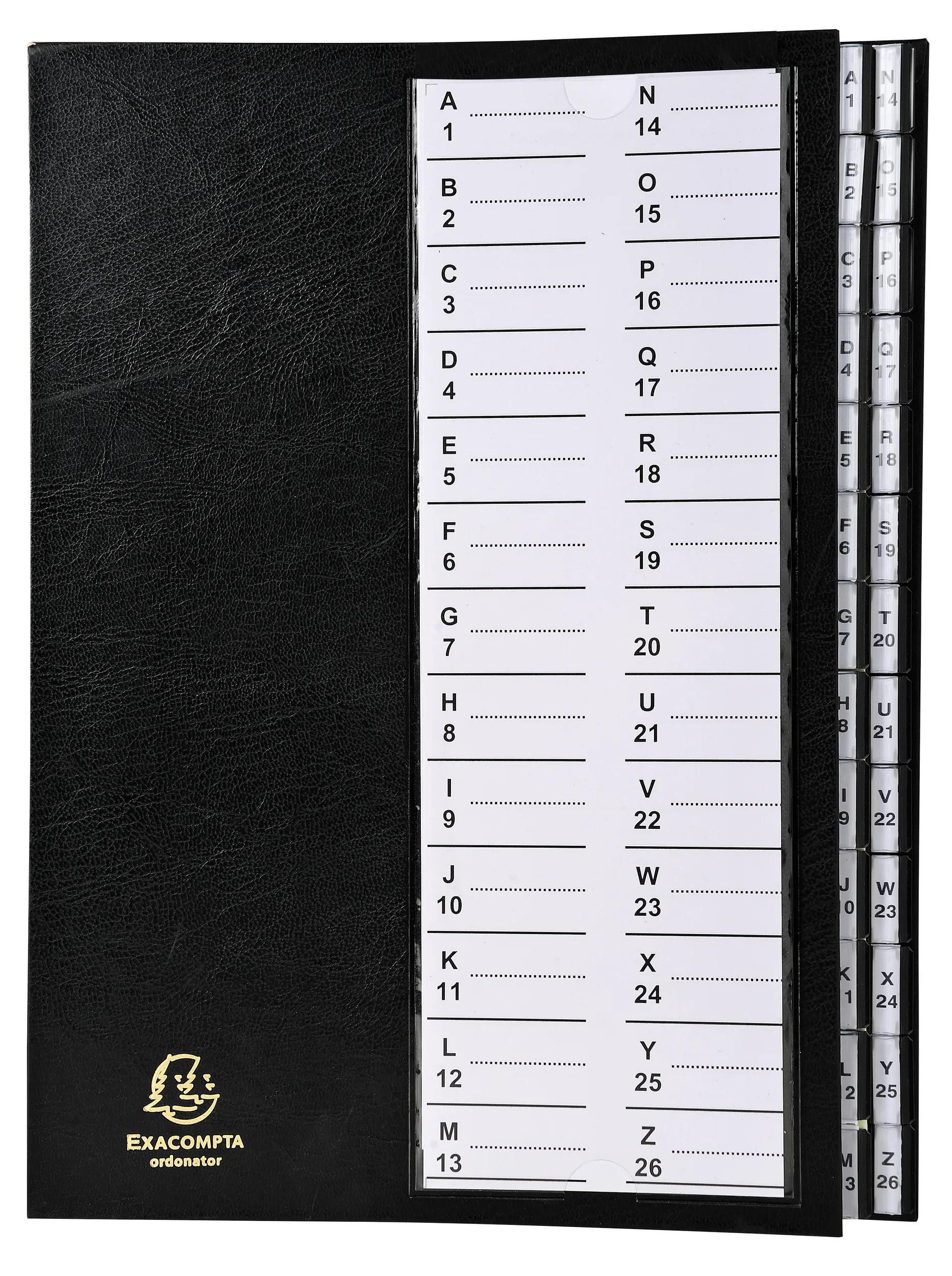 EXACOMPTA Fächermappe Ordnungsmappe Deckel dehnbar 26 Fächer Register A4 Schwarz 621226E, Fester Deckel dehnbare Ordnungsmappe