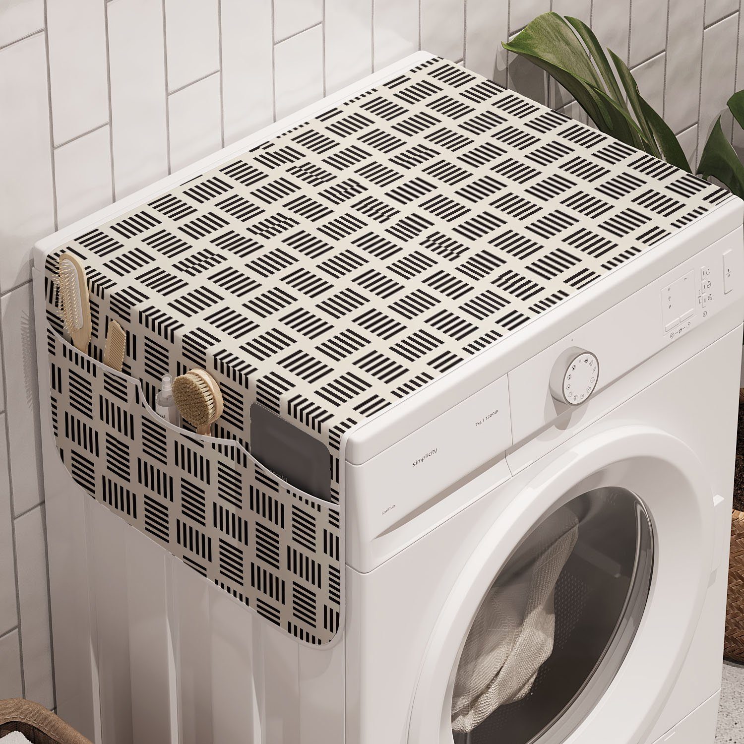 Abakuhaus Badorganizer Anti-Rutsch-Stoffabdeckung für Waschmaschine und Trockner, Abstrakt Moderne Bold Linien