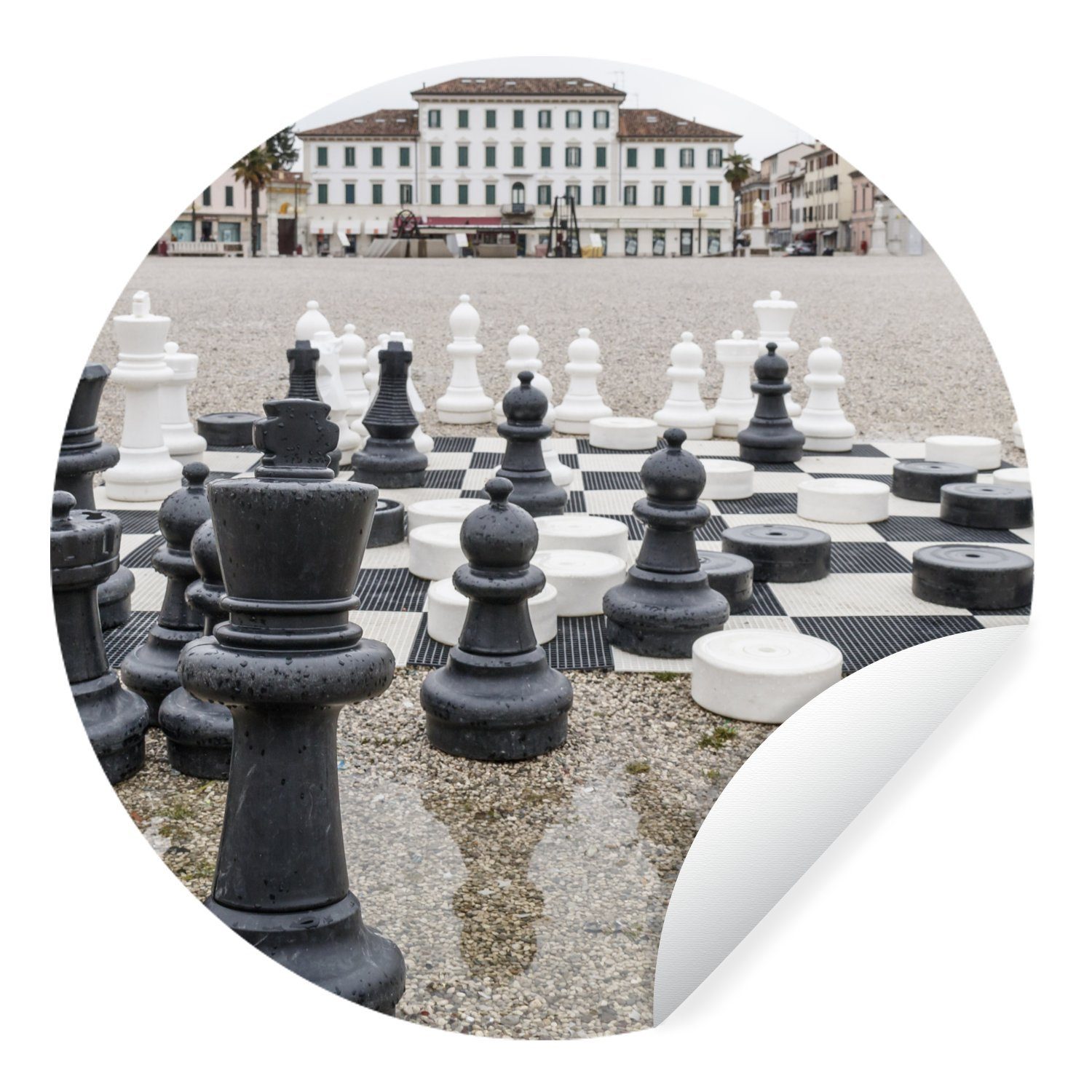 MuchoWow Wandsticker Schach spielen auf einem großen Platz (1 St), Tapetenkreis für Kinderzimmer, Tapetenaufkleber, Rund, Wohnzimmer