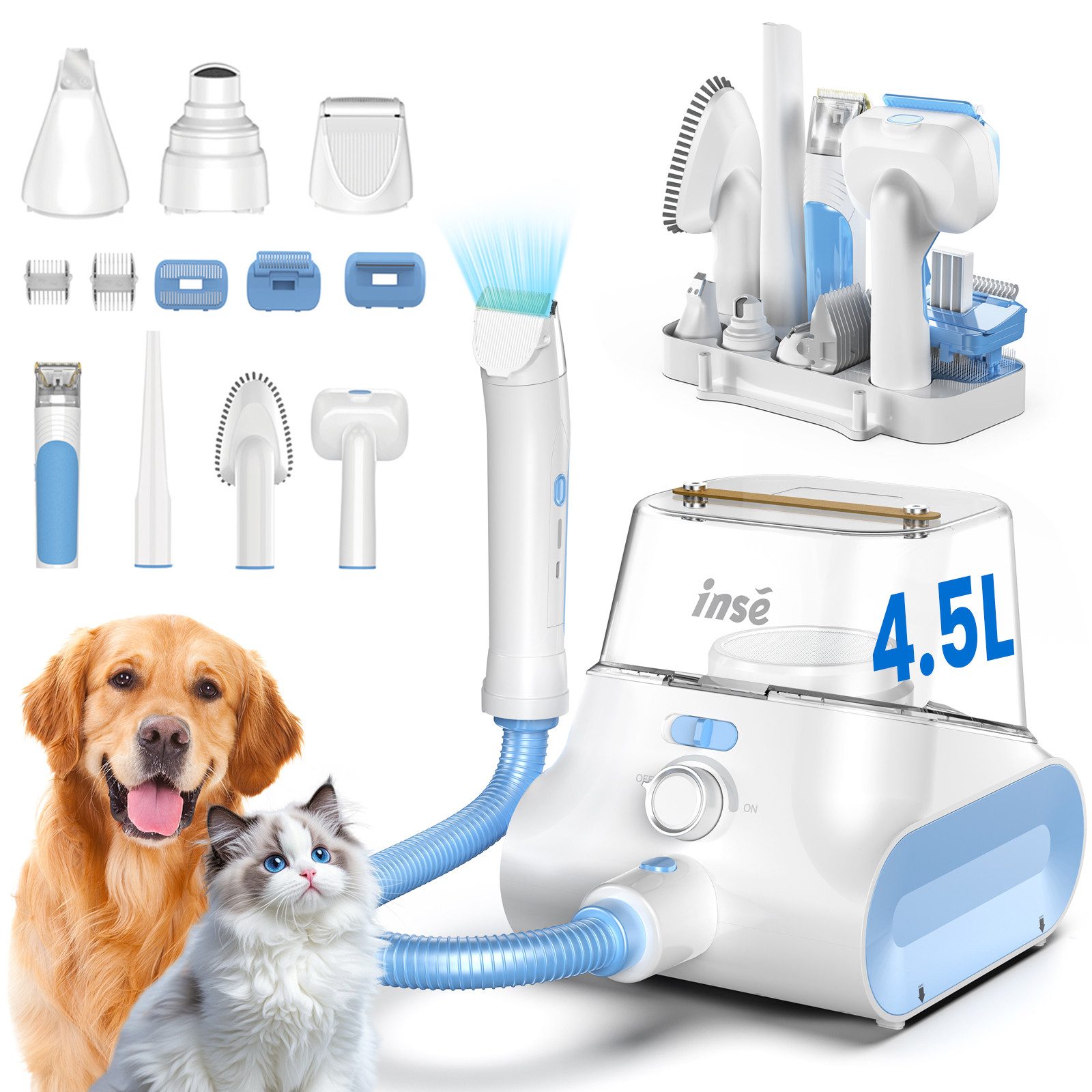 INSE Hundeschermaschine mit Tierhaar Staubsauger,4.5LStaubbehälter,5 in günstig online kaufen