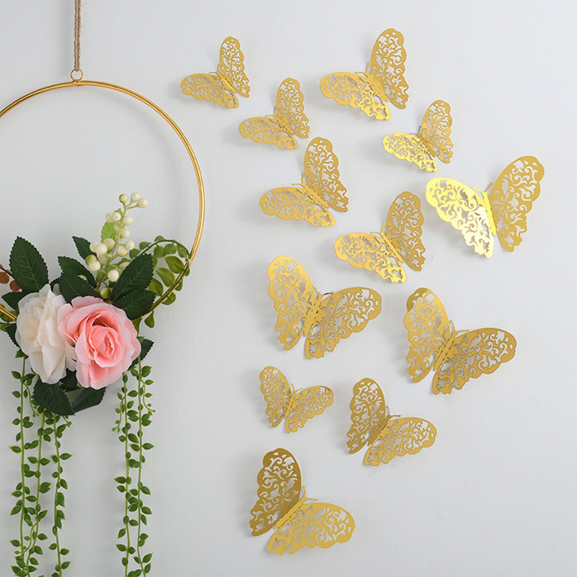 Dedom 3D-Wandtattoo 3D-Schmetterlings-Wandaufkleber,Wanddekoration Metalltextur (12 St), 3d Hohlwandaufkleber,kreative Aufkleber