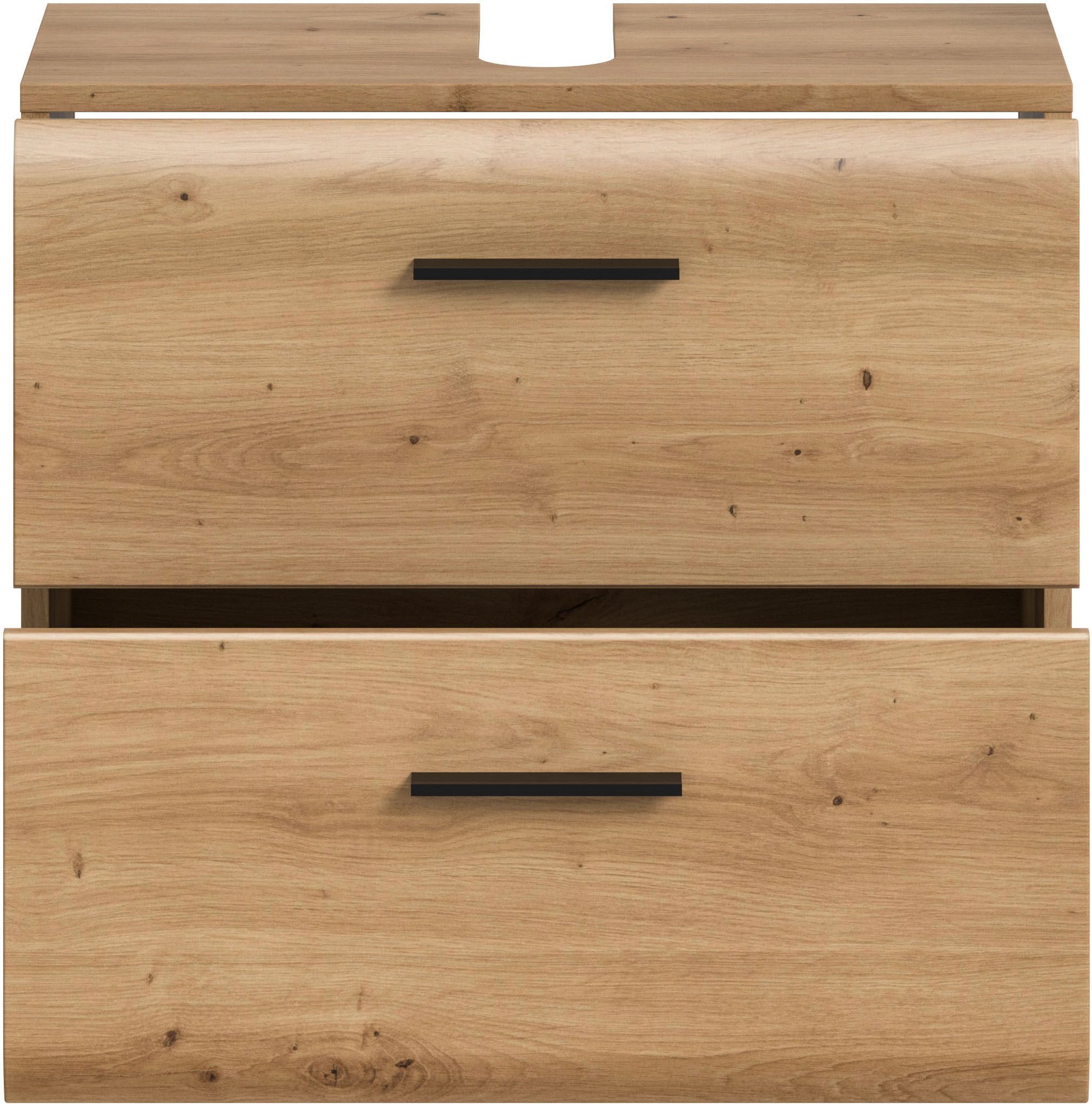 welltime Waschbeckenunterschrank FLORENZ, Breite 60cm, inkl. Siphonausschnitt, mit Türen oder Schüben (1-St., TOPSELLER) hochwertige MDF Front, Griff schwarz, B – Bild 4 von 5