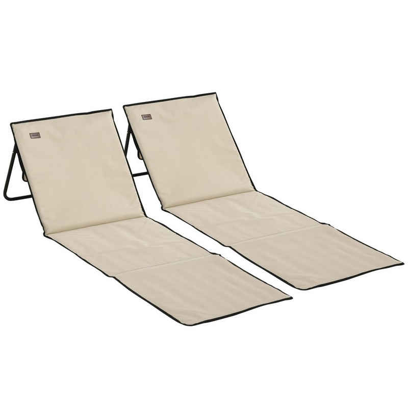 Outsunny Gartenliege Strandmatratze mit Tragetasche, Magazin Tasche, Faltbare Strandliege, 2 St., 2er-Set Strandmatte, Stahl, Oxford, 142 x 51 x 40 cm, Beige