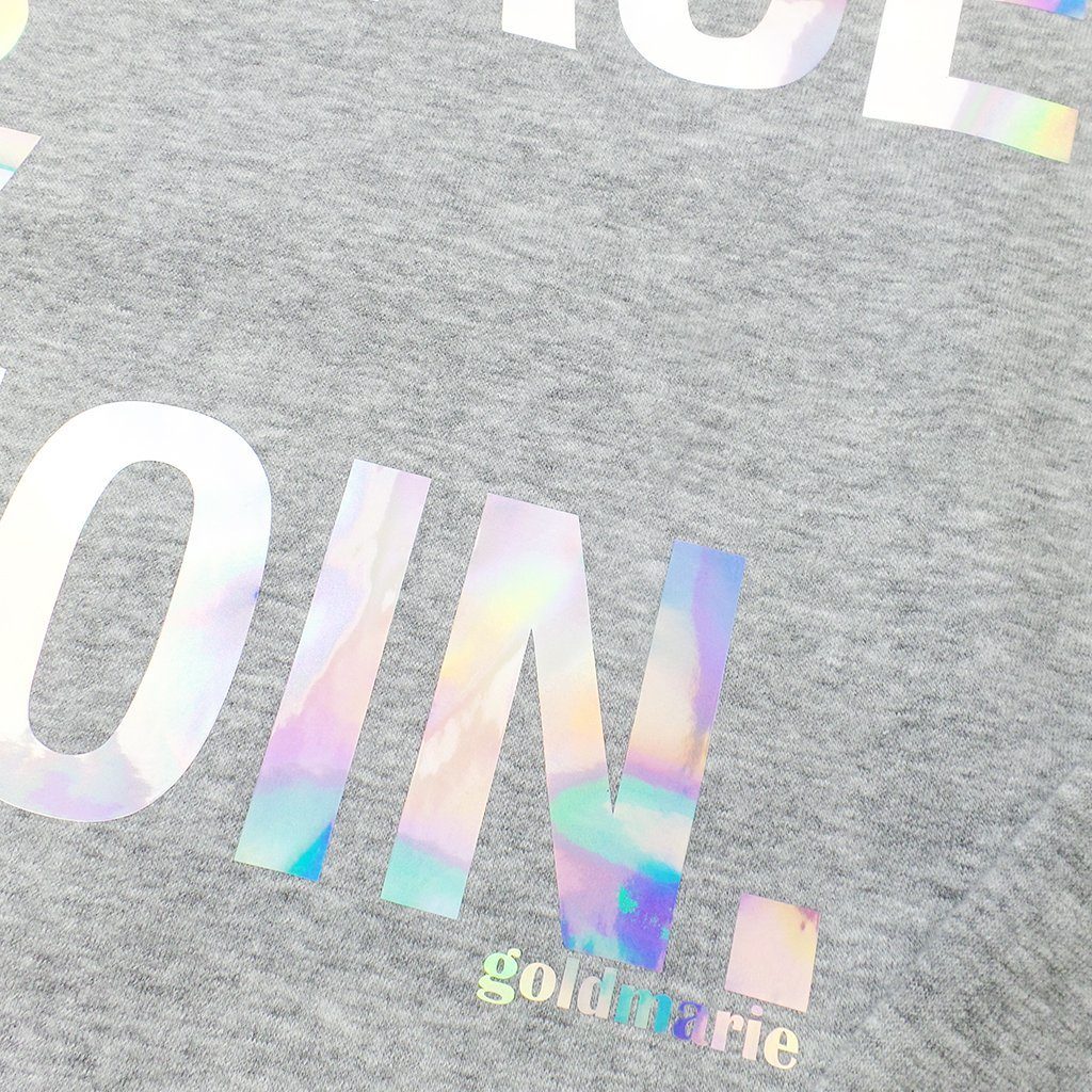 Sweatshirt holographic mit meliert Print (1-tlg) LOVE grau MOIN PEACE goldmarie