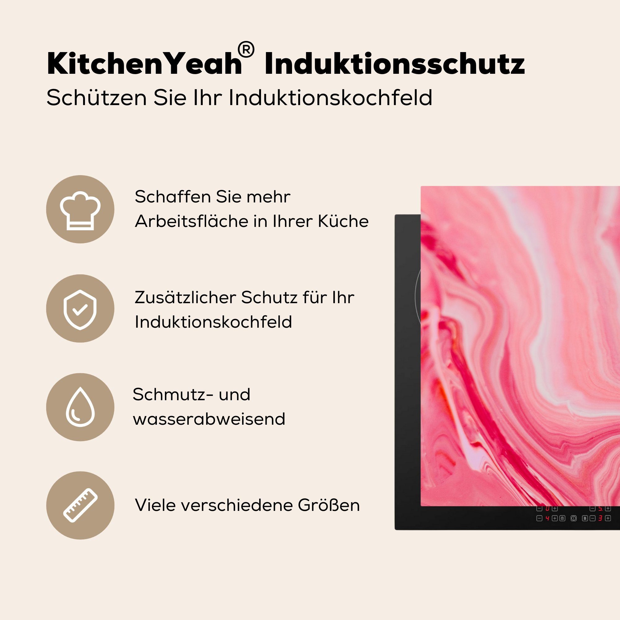 Vinyl, Schutz Achat Ceranfeldabdeckung Herdblende-/Abdeckplatte die - Rosa, Induktionskochfeld küche, für Marmor (1 tlg), - MuchoWow cm, 81x52