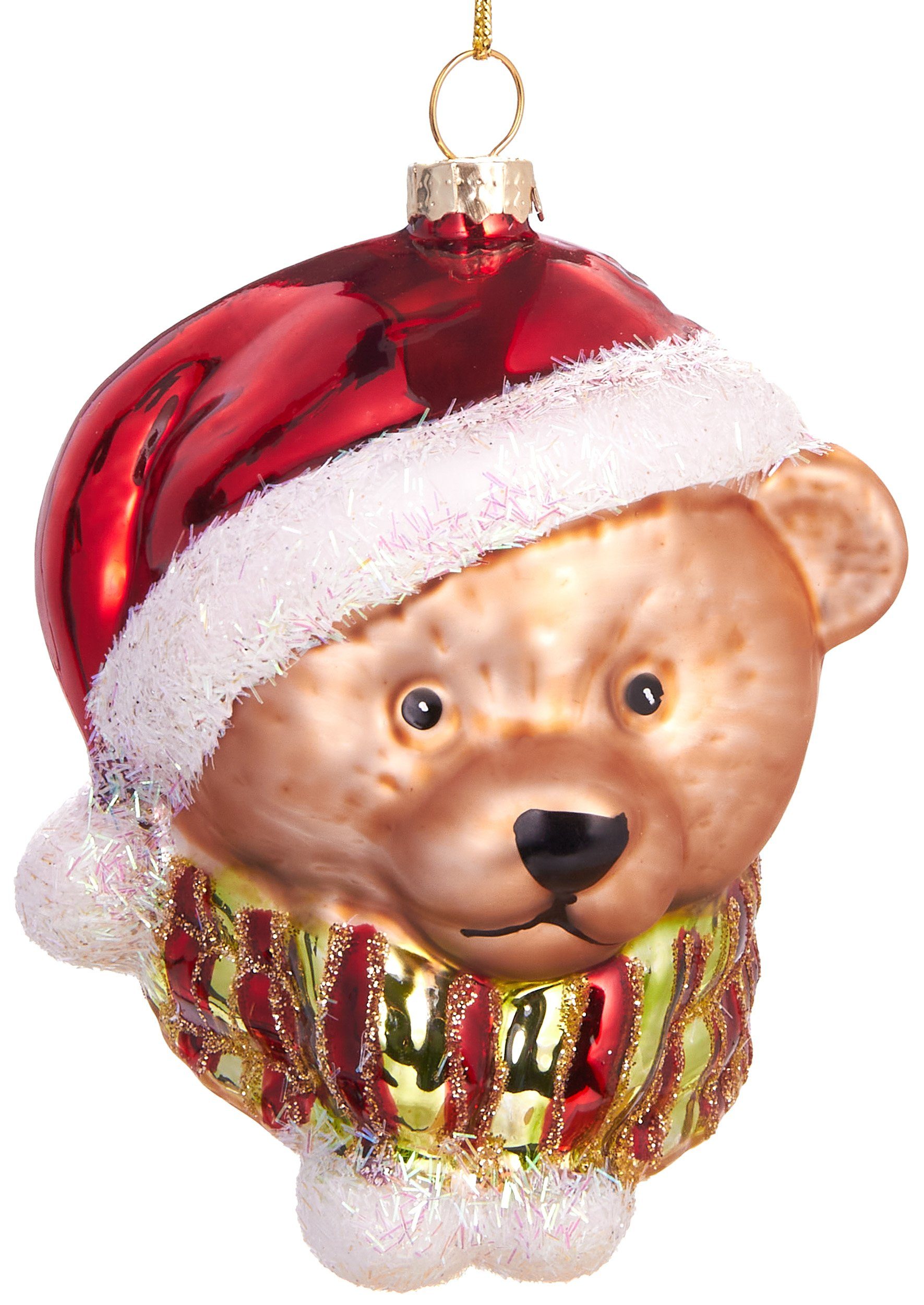 BRUBAKER Christbaumschmuck Handbemalte Weihnachtskugel Teddybär mit Mütze, weihnachtliche Dekoration aus Glas, mundgeblasenes Unikat - 9.5 cm