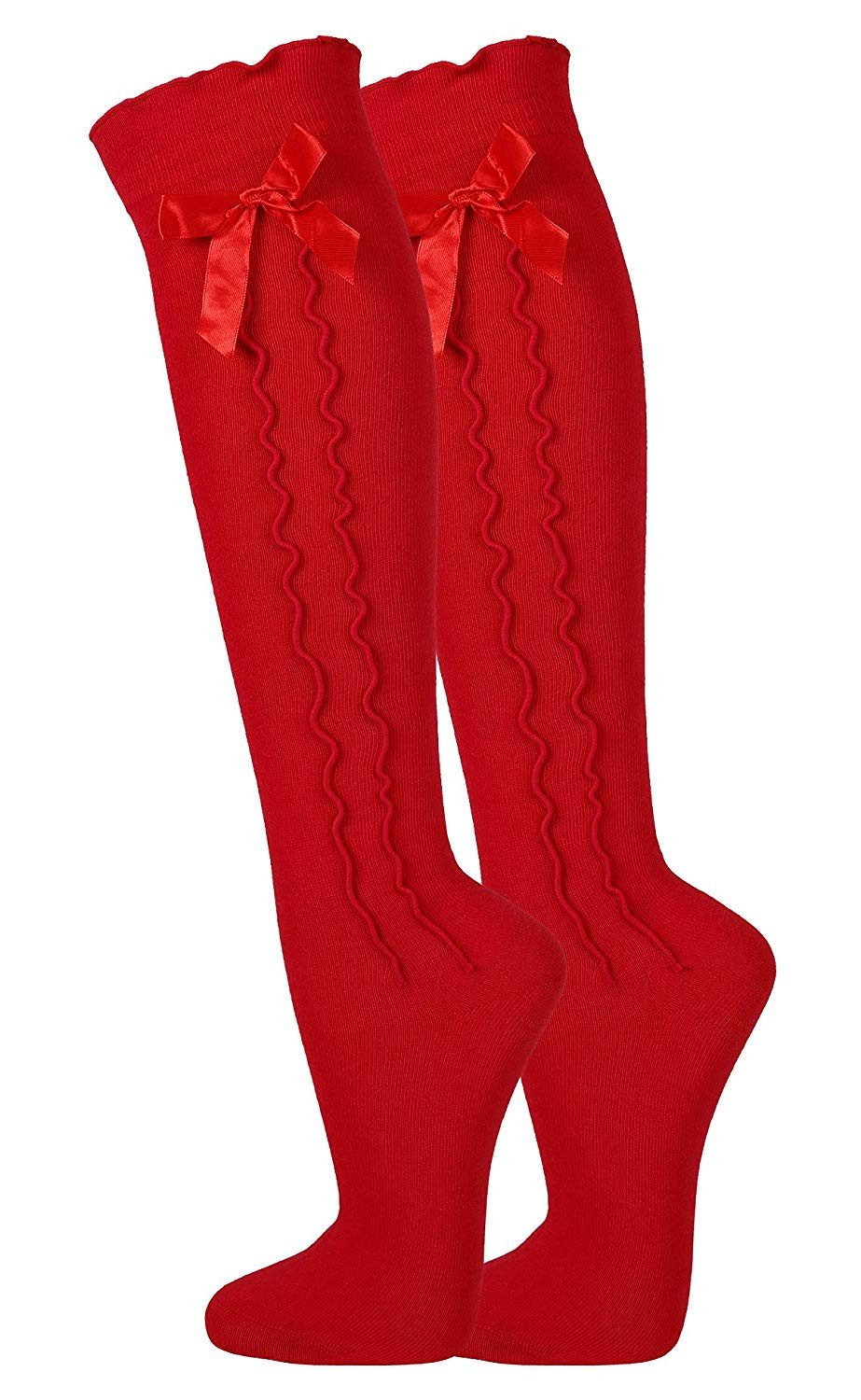 TippTexx 24 Kniestrümpfe 2 Paar Trachten Kniestrümpfe mit Satin-Schleife & Rüsche (2 Paar)