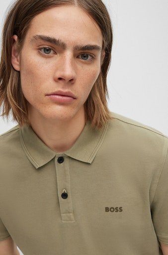 auf Prime ORANGE Light/Pastel Green BOSS Logoschriftzug 10203439 mit Brust Poloshirt der 01 dezentem