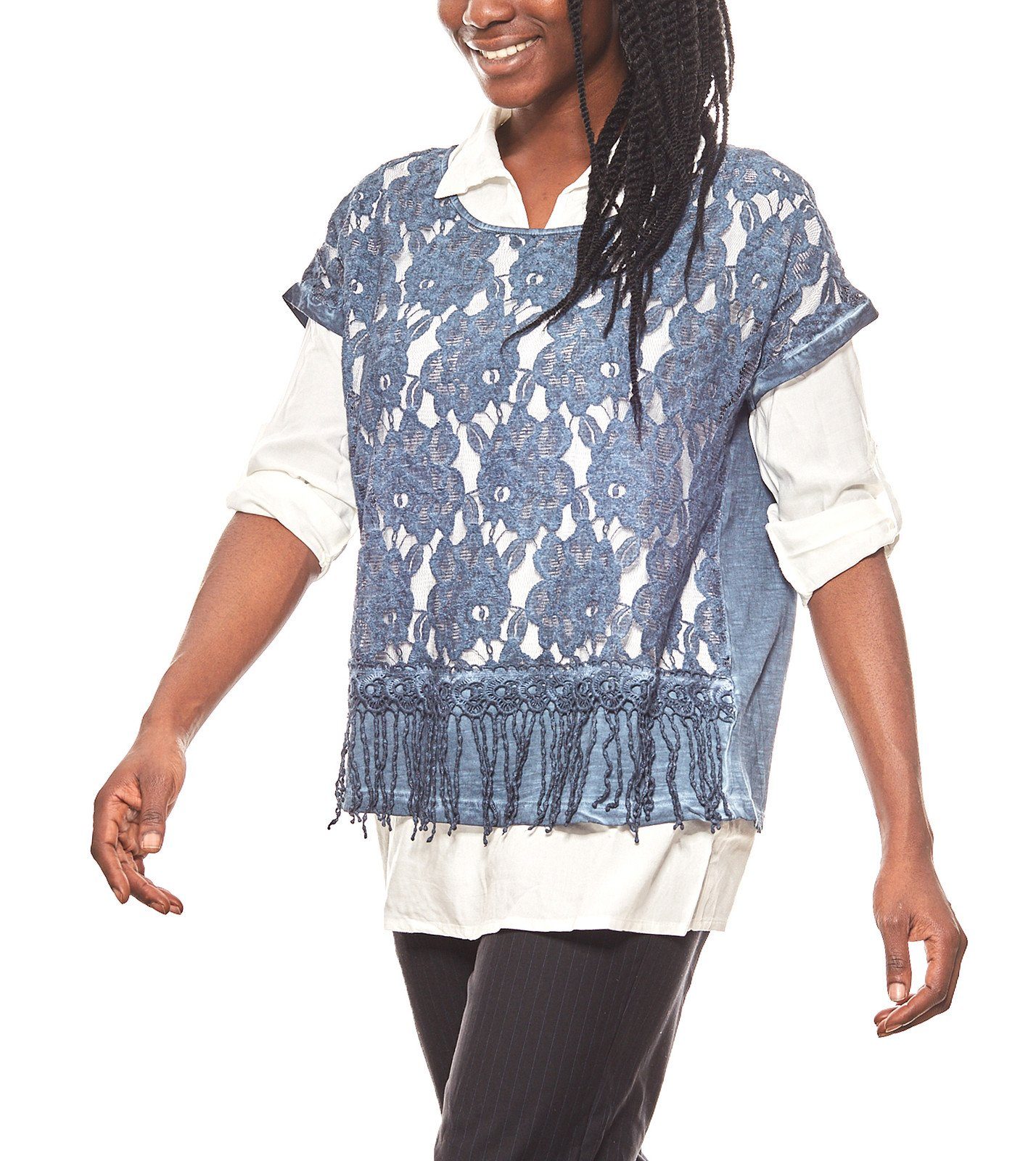 heine Blusentop »linea TESINI Shirt Damen Bluse mit Spitzenshirt Blau/Weiß«  online kaufen | OTTO