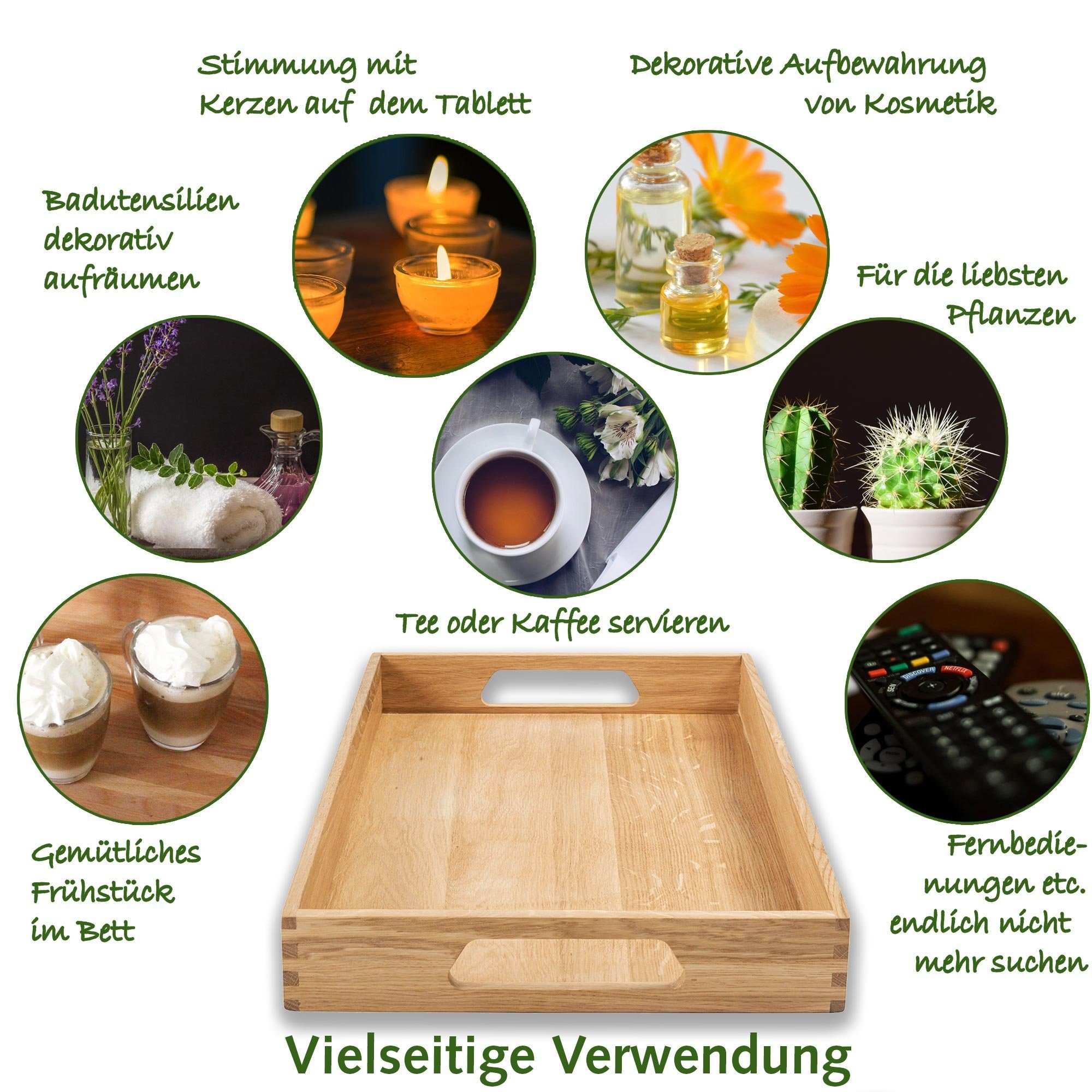 (1-tlg), Serviertablett NATUREHOME Tablett Eichenholz, 50x35x7 Handarbeit Holztablett Küchentablett Massivholz, cm,