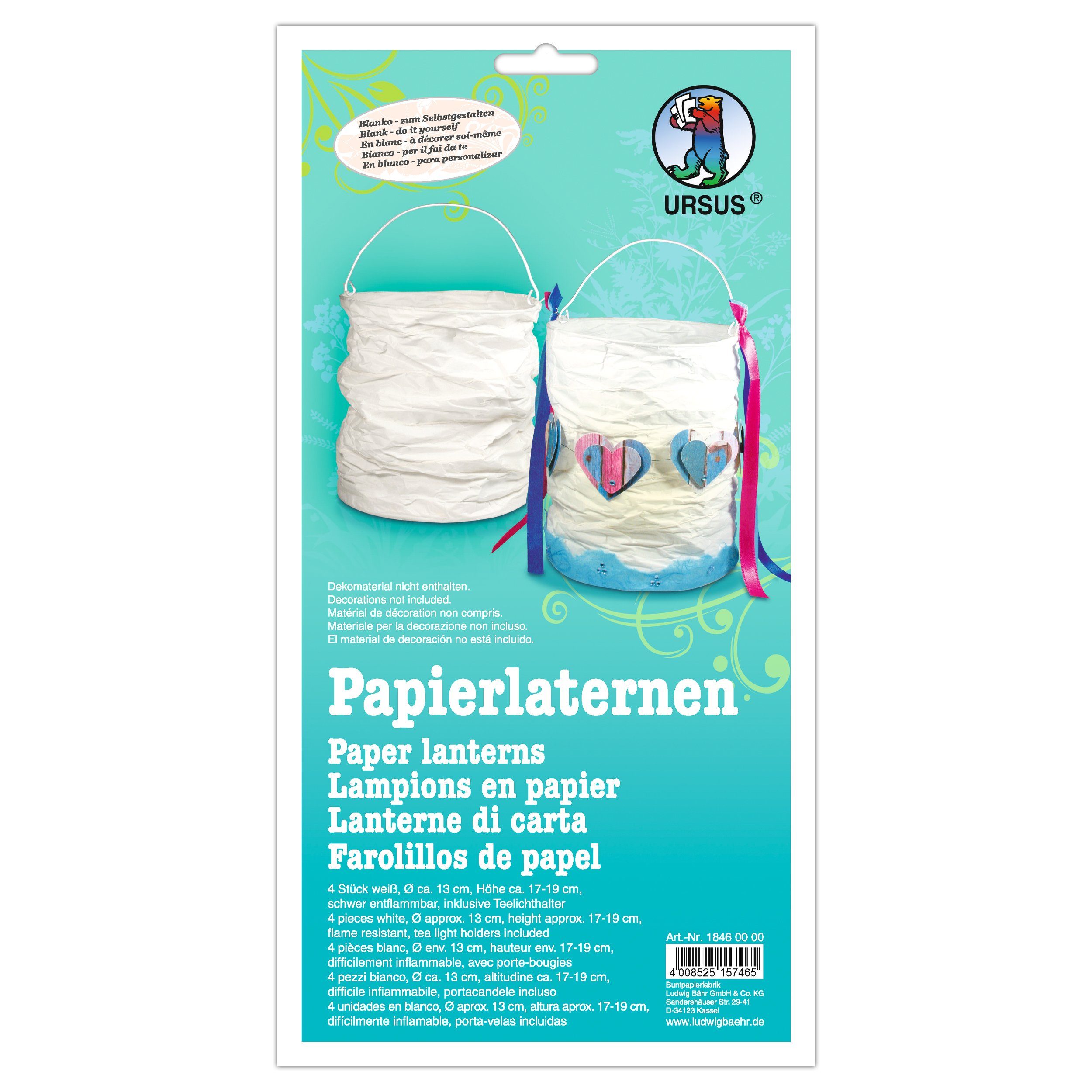 Ursus - Ludwig Bähr Umzugslaterne Ursus PAPIERLATERNE BLANKO 4er Pack Set