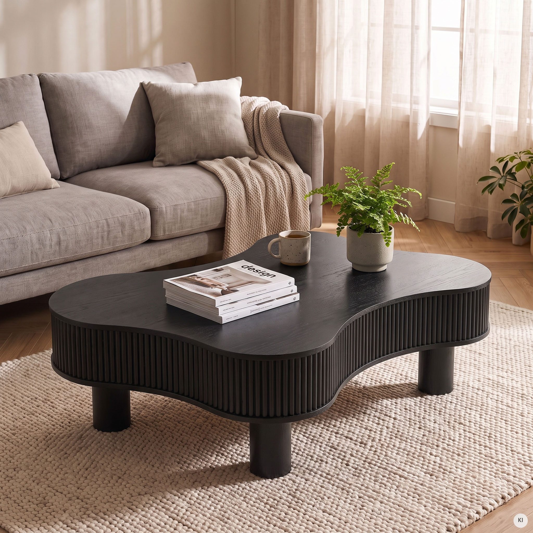 SalesFever Couchtisch Wohnzimmertisch organisch mit Massivholz-Lamellen 115 x 75 cm (1-St), Stilvoller & moderner Holztisch mit Echtholzfurnier