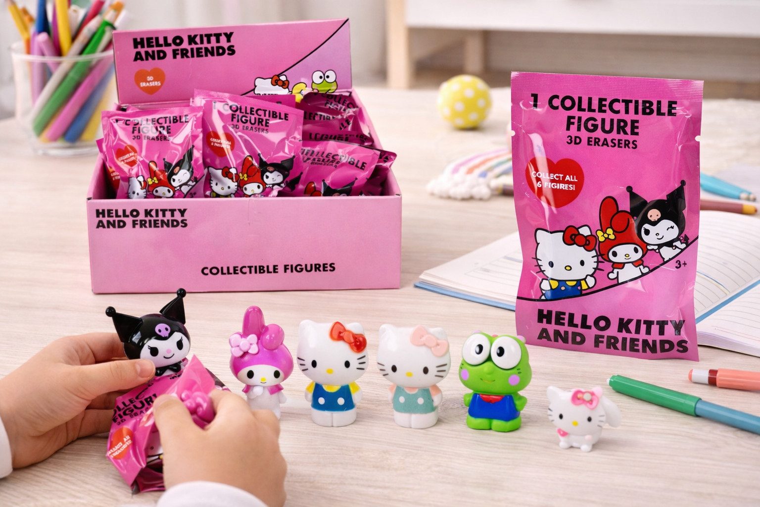 SANRIO Puzzle Hello Kitty 3D Sammelfigur Radiergummi Blindbag 1 von 6 Überraschungen, 2 Puzzleteile, 2x3D-Puzzle Figur Radiergummi 7cm Geschenk für Mädchen Jungen 2er Set