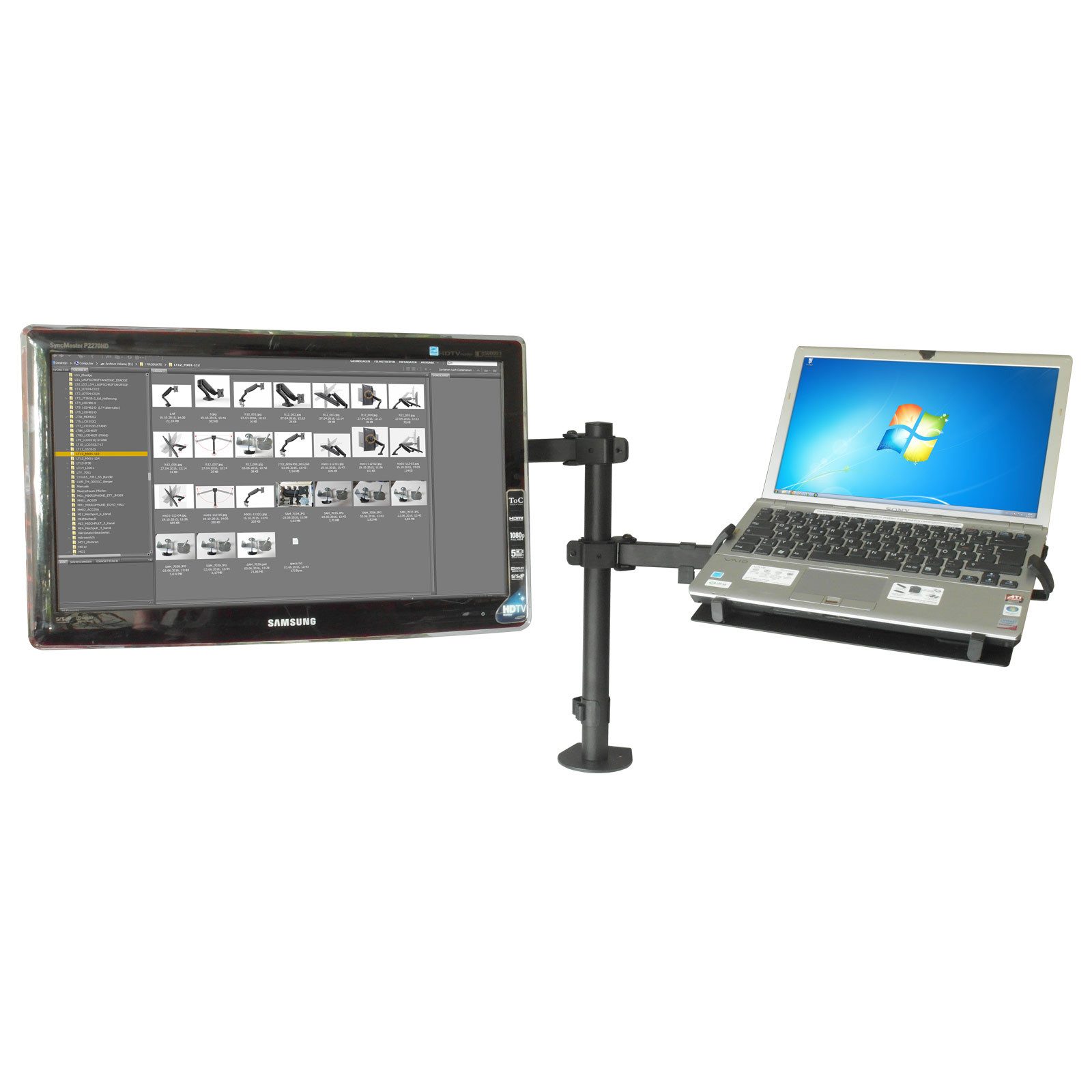 Drall Instruments Monitor-Halterung LT15-IP27B, (bis 32 Zoll, 1-tlg., Tischhalterung mit LCD LED Monitor Halter und Laptop Notebook Ablage) – Bild 3 von 5
