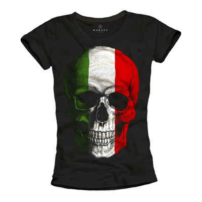 MAKAYA T-Shirt Damen Totenkopf Motiv Italien Flagge Fahne Skull Print Frauen Top Cool