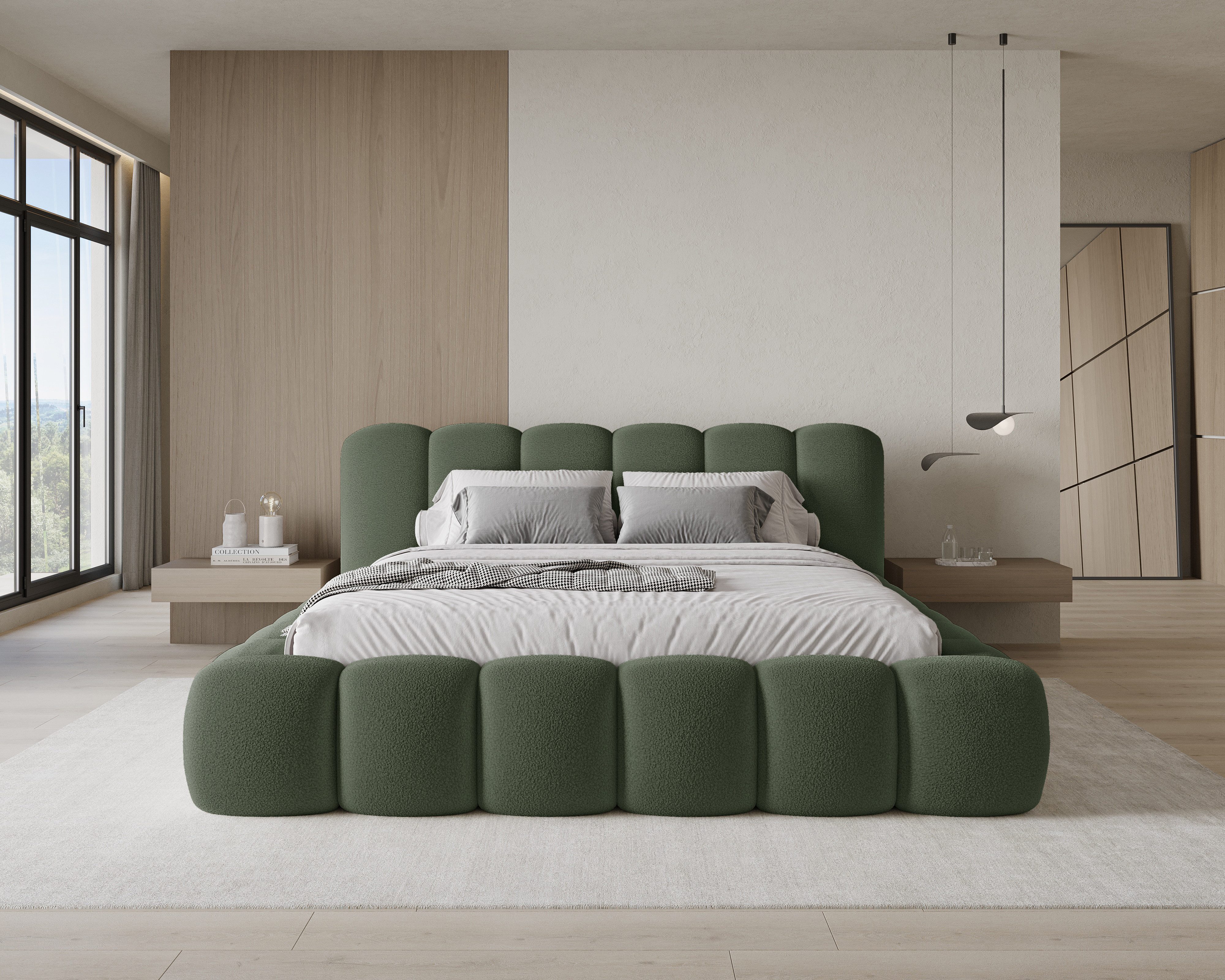 Chilly Möbel Polsterbett Stone Grün Bouclé Stoff 160x200 cm mit Stauraum Qu günstig online kaufen