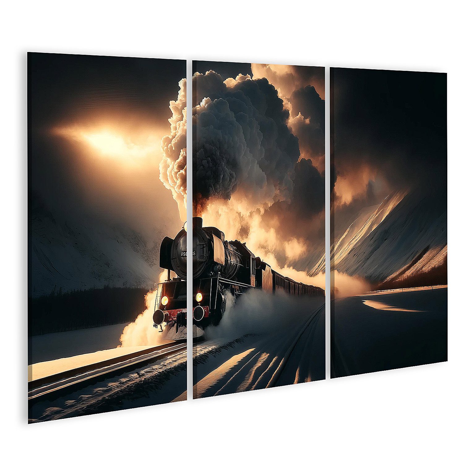 Leinwandbild Premium Leinwandbild: Winterdampflok in Berglandschaft