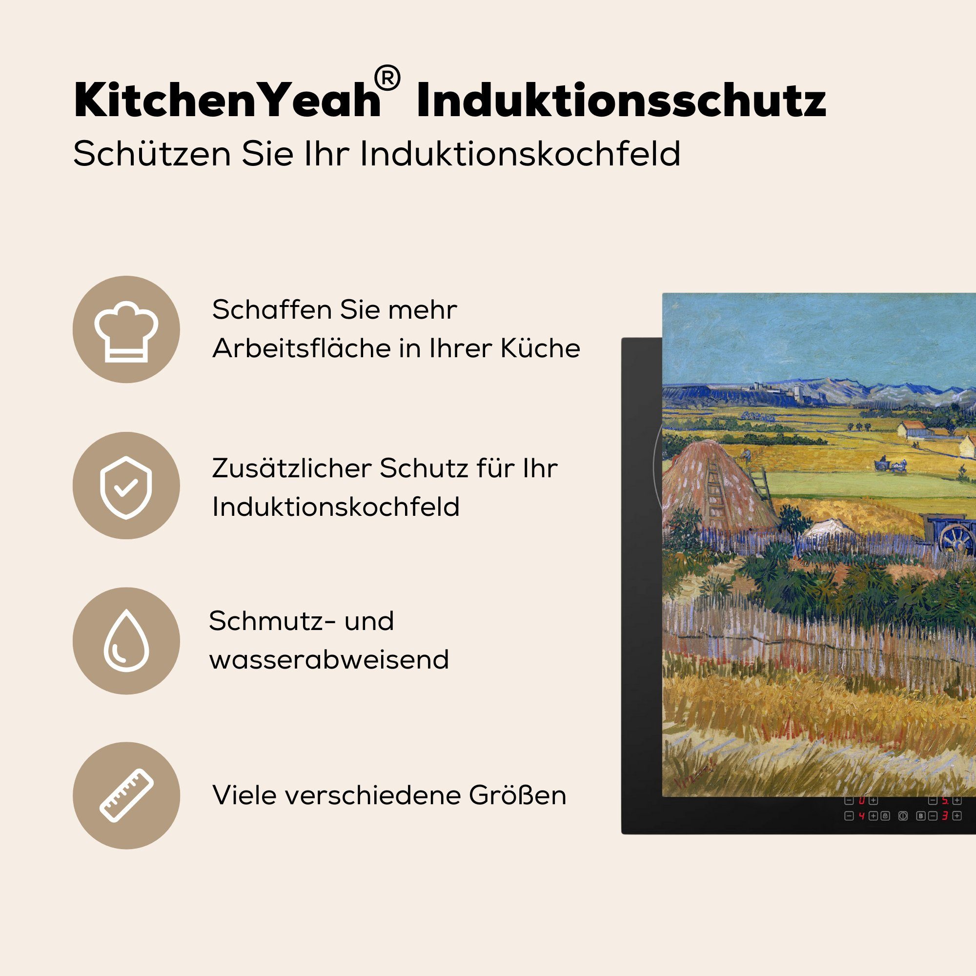 cm, MuchoWow Vincent Ceranfeldabdeckung van (1 küche, Die für die Induktionsmatte Ernte tlg), Herdblende-/Abdeckplatte Vinyl, Gogh, - 59x52