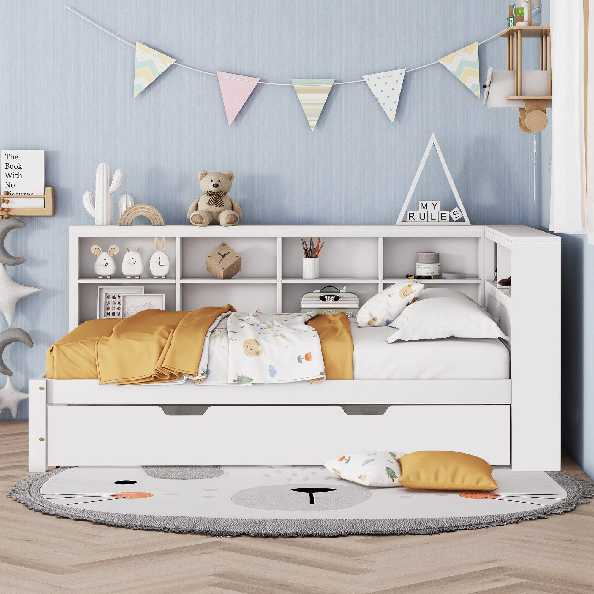 Merax Daybett 140x200 mit USB und Ausziehbett 90x190cm (1 tlg), Massivholz günstig online kaufen