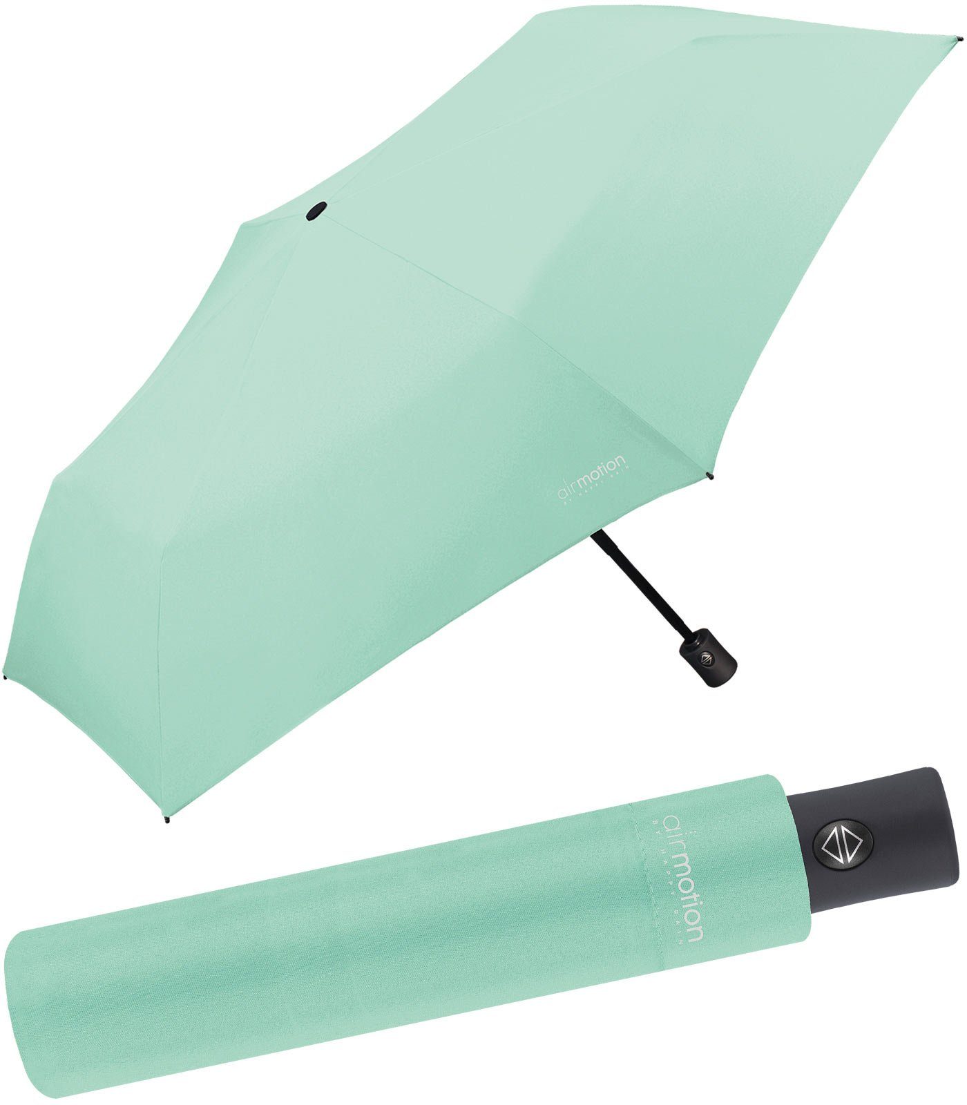 HAPPY RAIN Taschenregenschirm Air Motion - 174 g Auf-Zu-Automatik superleicht, leichtester vollautomatischer Minischirm - perfekt für Gepäck und Handtasche mint