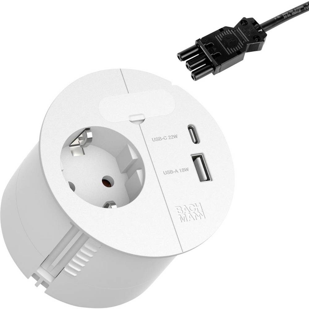 Bachmann 938.303 Tischsteckdose Weiß Einbau-Tischsteckdose, mit USB, mit USB-Ladeausgang