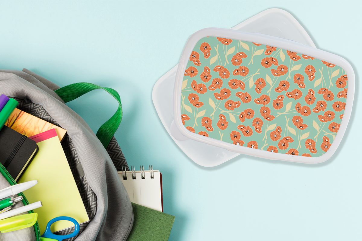 Mädchen Retro Orange, - Design Jungs - Brotdose, - weiß für und für und Erwachsene, (2-tlg), Kunststoff, Lunchbox Blumen Kinder Brotbox MuchoWow