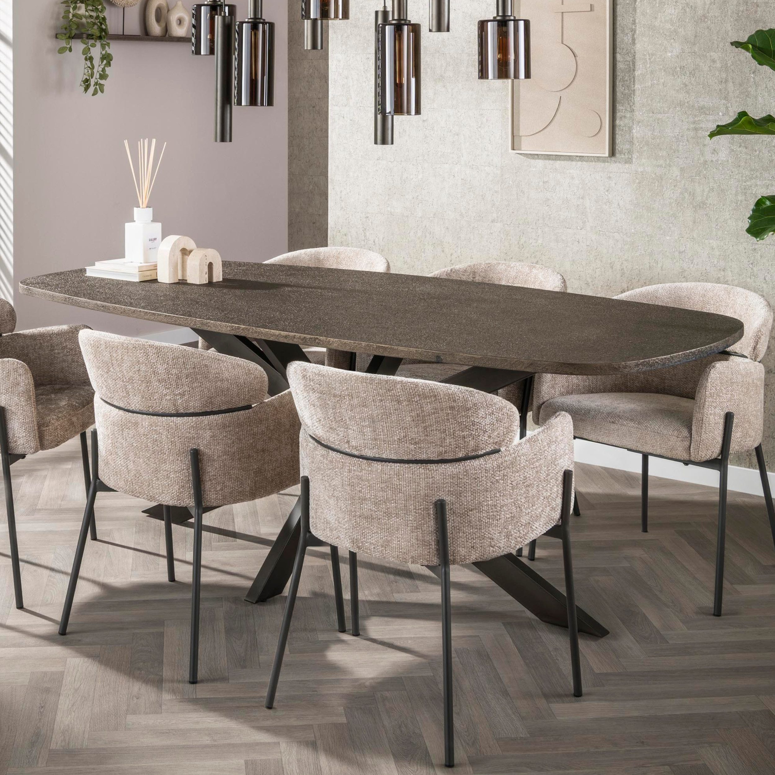 alesvelt Esstisch BRONVIK GRANDE Dänisch-Ovaler XXL-Tisch in Liquid-Metal Bronze (1-Tisch), 215x105x77cm, Metallic-Design, Holzplatte