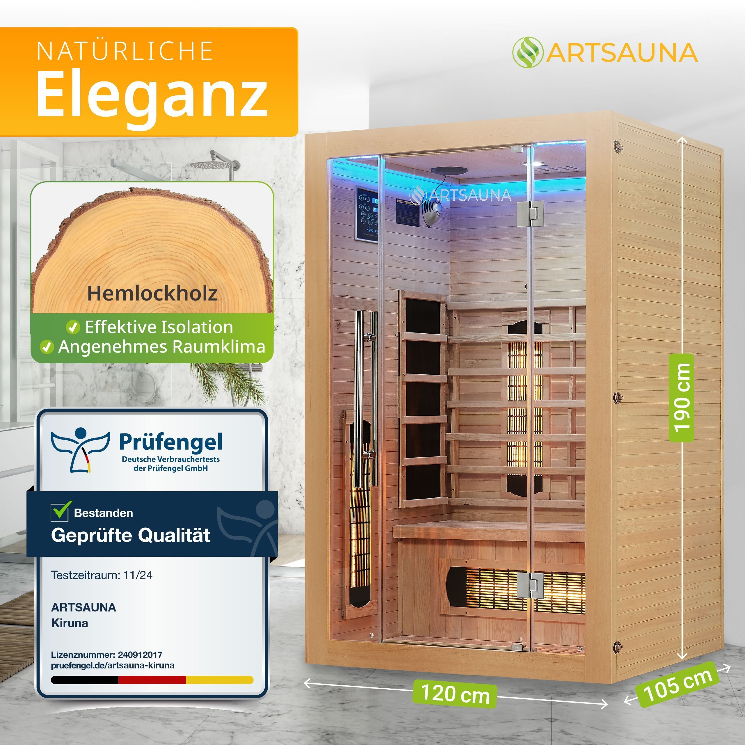 Artsauna Infrarotkabine Kiruna120 Dual Technologie, BxTxH: 120 x 105 x 190 günstig online kaufen