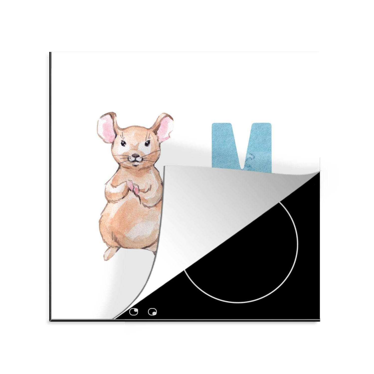 MuchoWow Herdblende-/Abdeckplatte Maus (1 cm, für Alphabet küche tlg), - Arbeitsplatte Vinyl, Ceranfeldabdeckung, Kinder, - 78x78