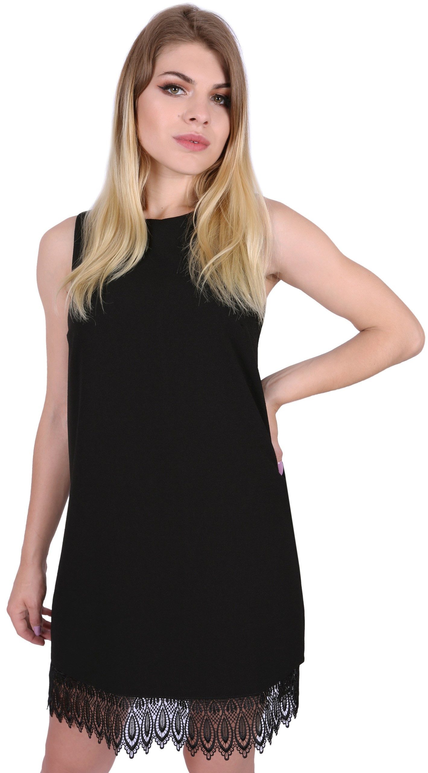 SARCIA.EU Minikleid Schwarzes Minikleid mit Details aus Spitze Sommerkleid elegant M mehr