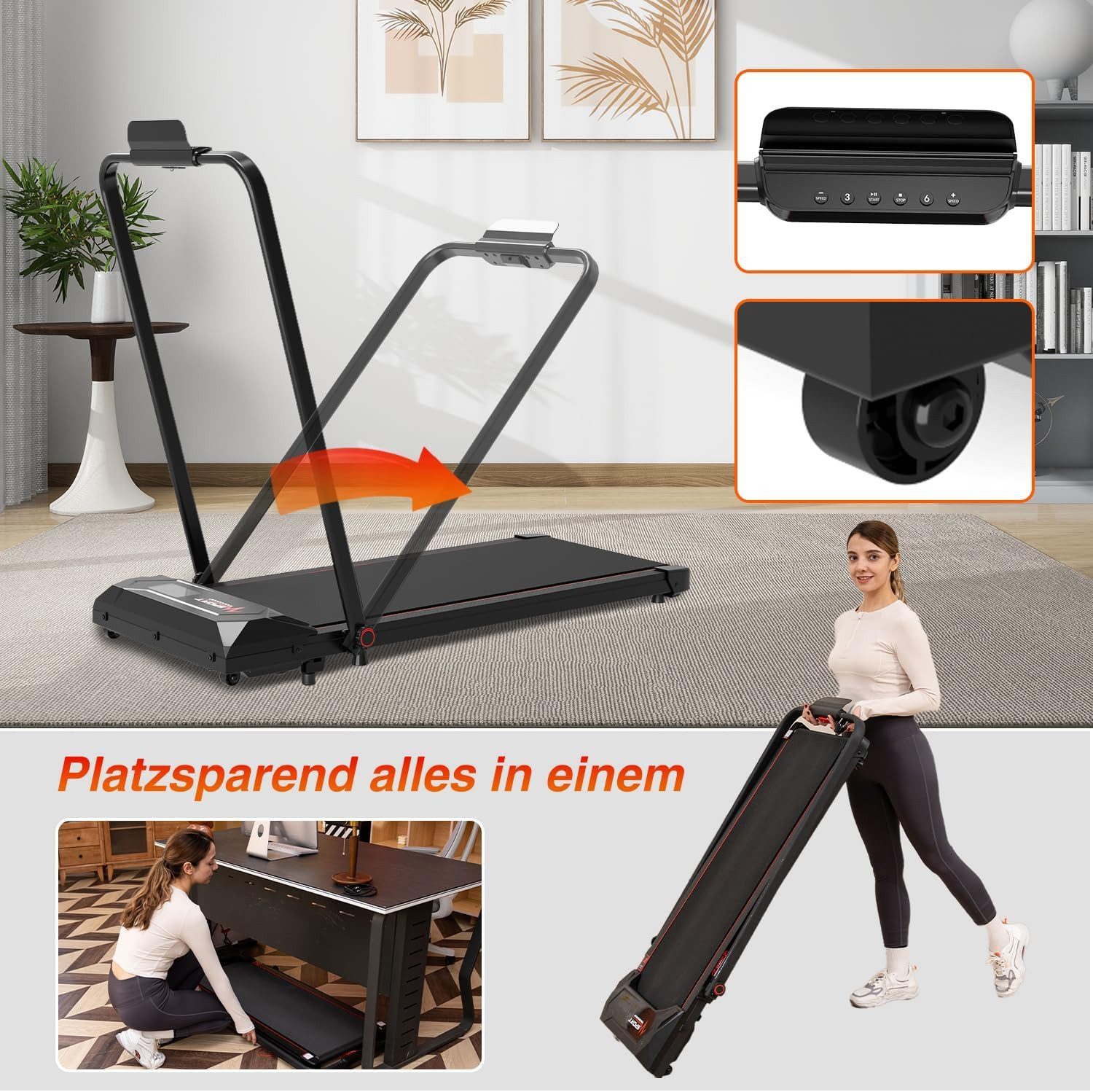 CITYSPORTS Laufband 1400W klappbares Laufband, 1–12 km/h, 2 HP, mit Fernbedienung, Komplett montiert, 6 % Steigung, mit Werkzeugsatz