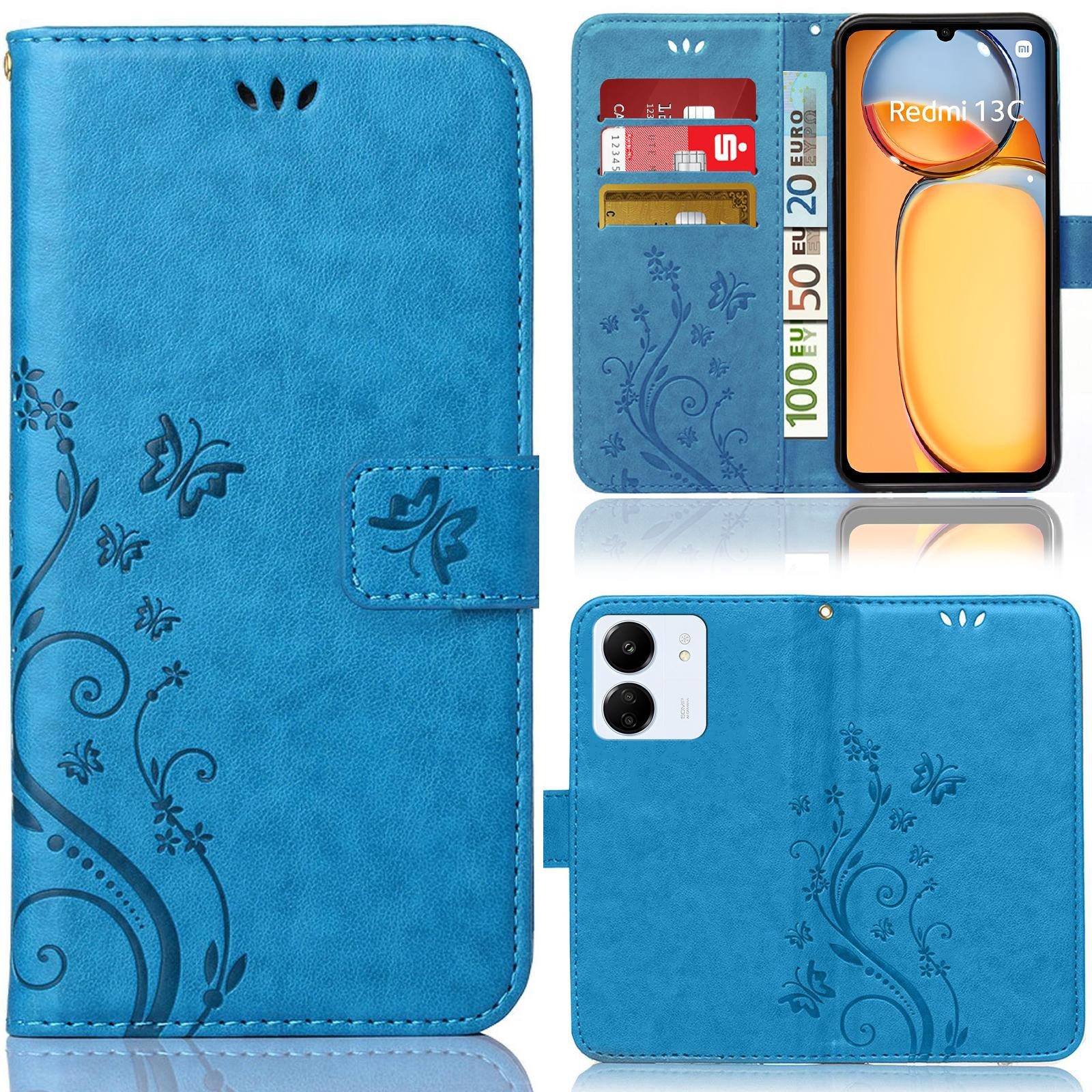 Numerva Handyhülle Bookstyle Flower für Xiaomi Redmi 13C, Handy Tasche Schutzhülle Klapphülle Flip Cover mit Blumenmuster