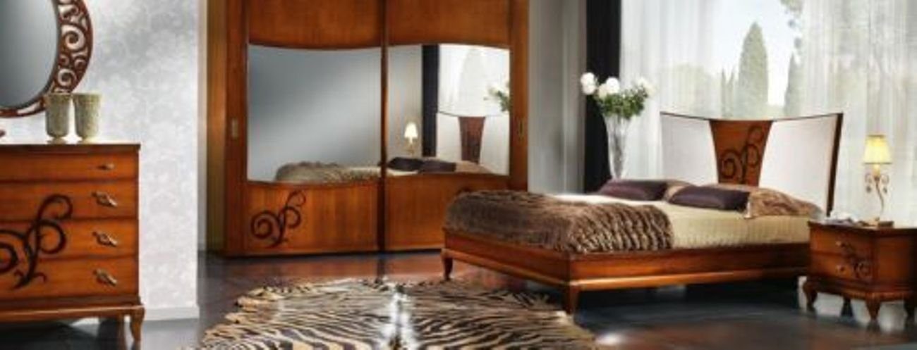 JVmoebel Schlafzimmer-Set, Luxus Set 3tlg. Schlafzimmer Bett Nachttisch Betten Doppel Bettgestell