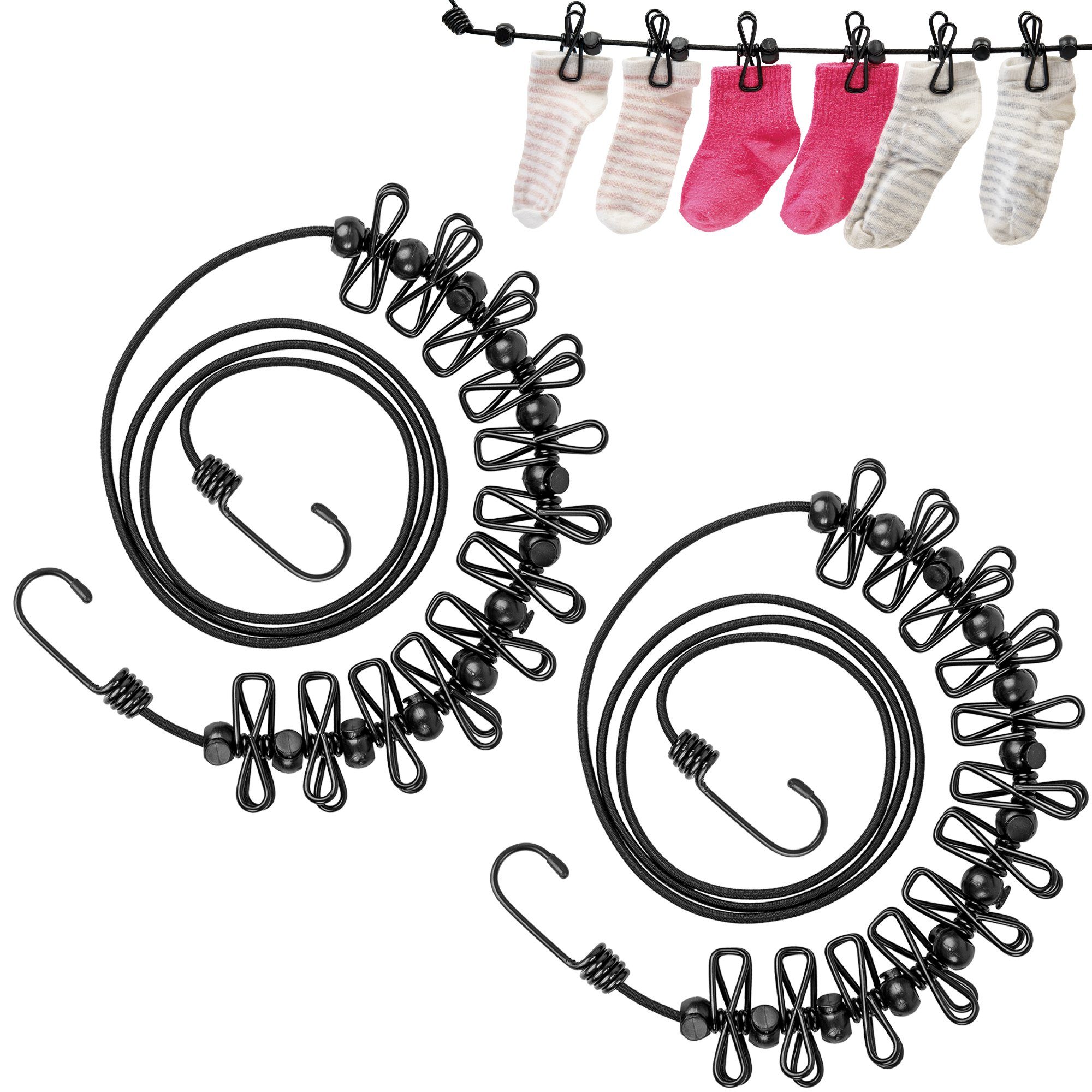 ECENCE Wand-Wäscheleine 2x Flexible Wäscheleine mit 12 Klammern Reise