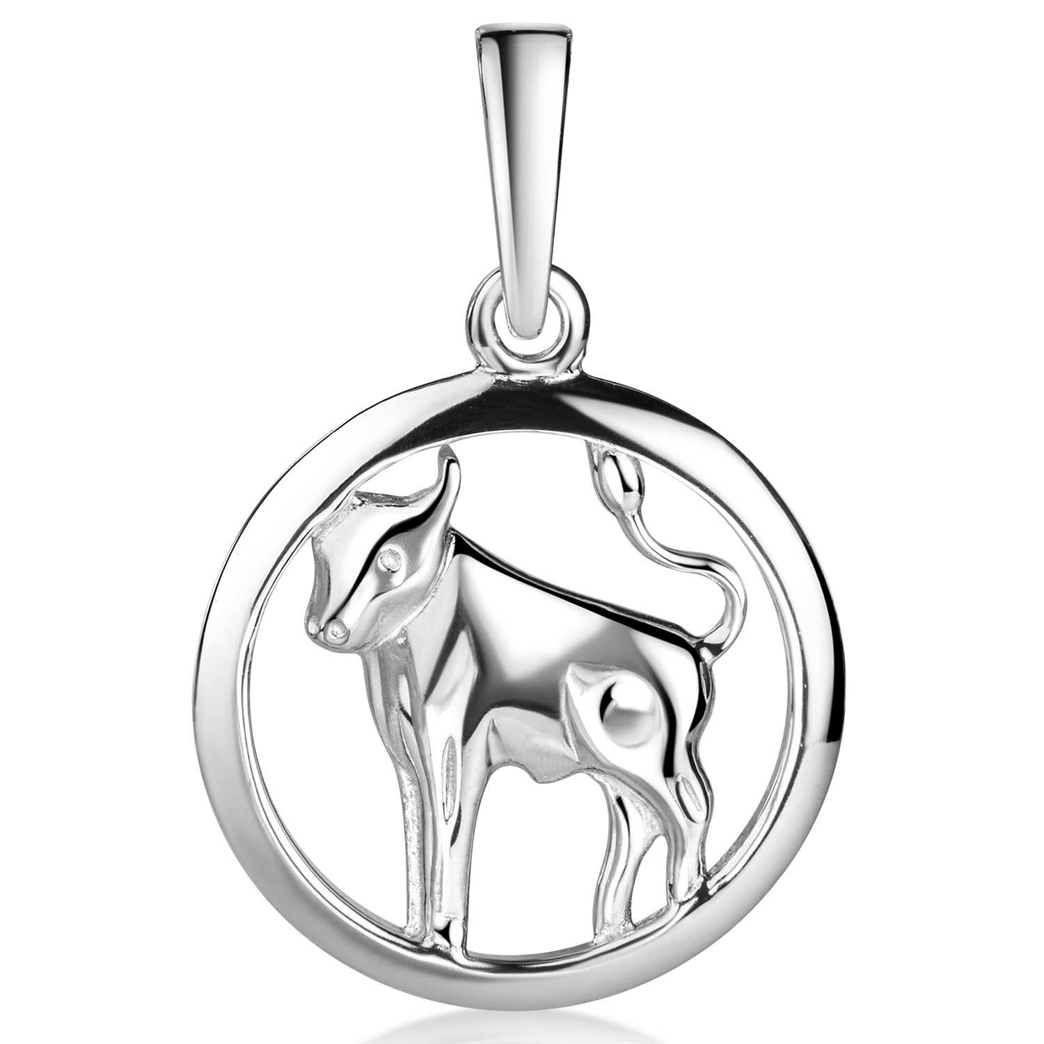 Materia Sterling Taurus Stier Silber, rund Ø15mm Unisex / 925 rhodiniert Sternzeichenanhänger KA-492, Silber