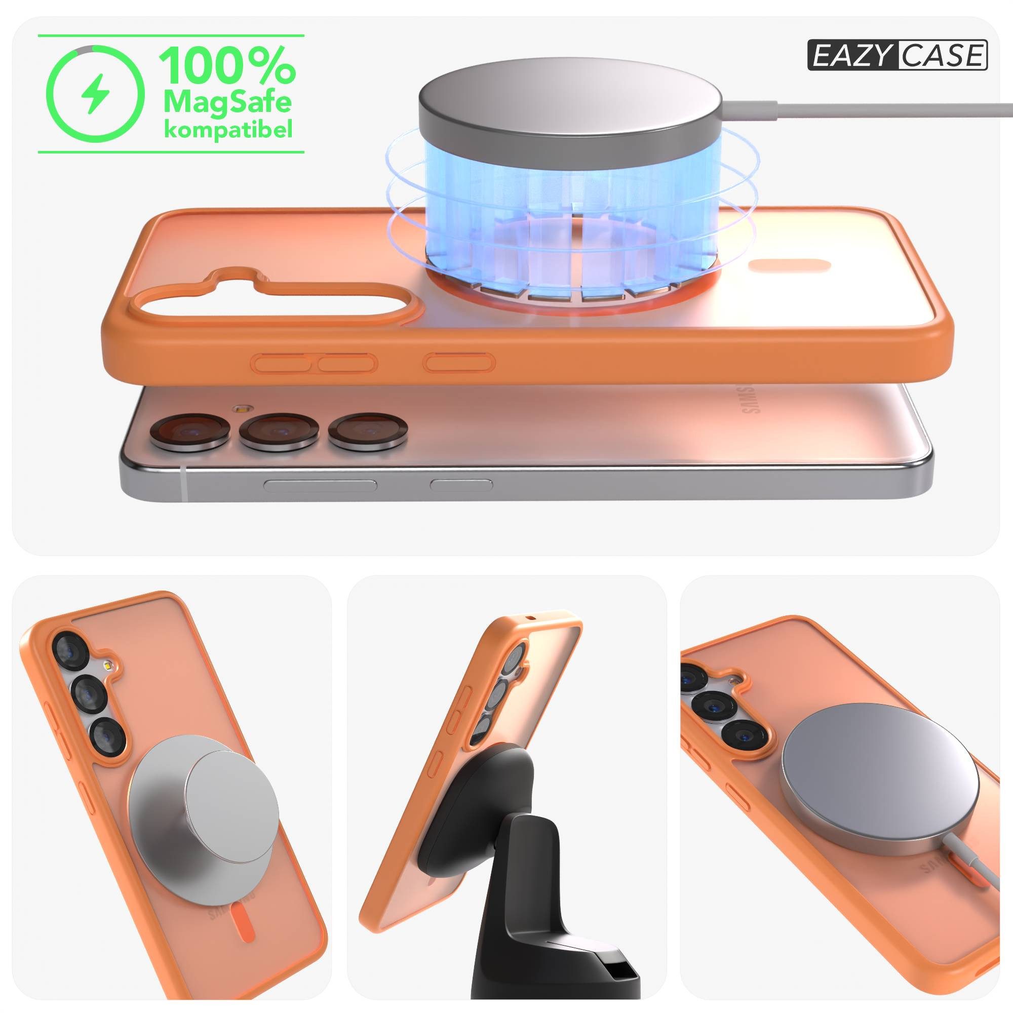 EAZY CASE Handyhülle Outdoor Case MagSafe für Samsung Galaxy S25 6,2 Zoll, Outdoor Case Handyhülle mit MagSafe Bumper leuchtend Orange