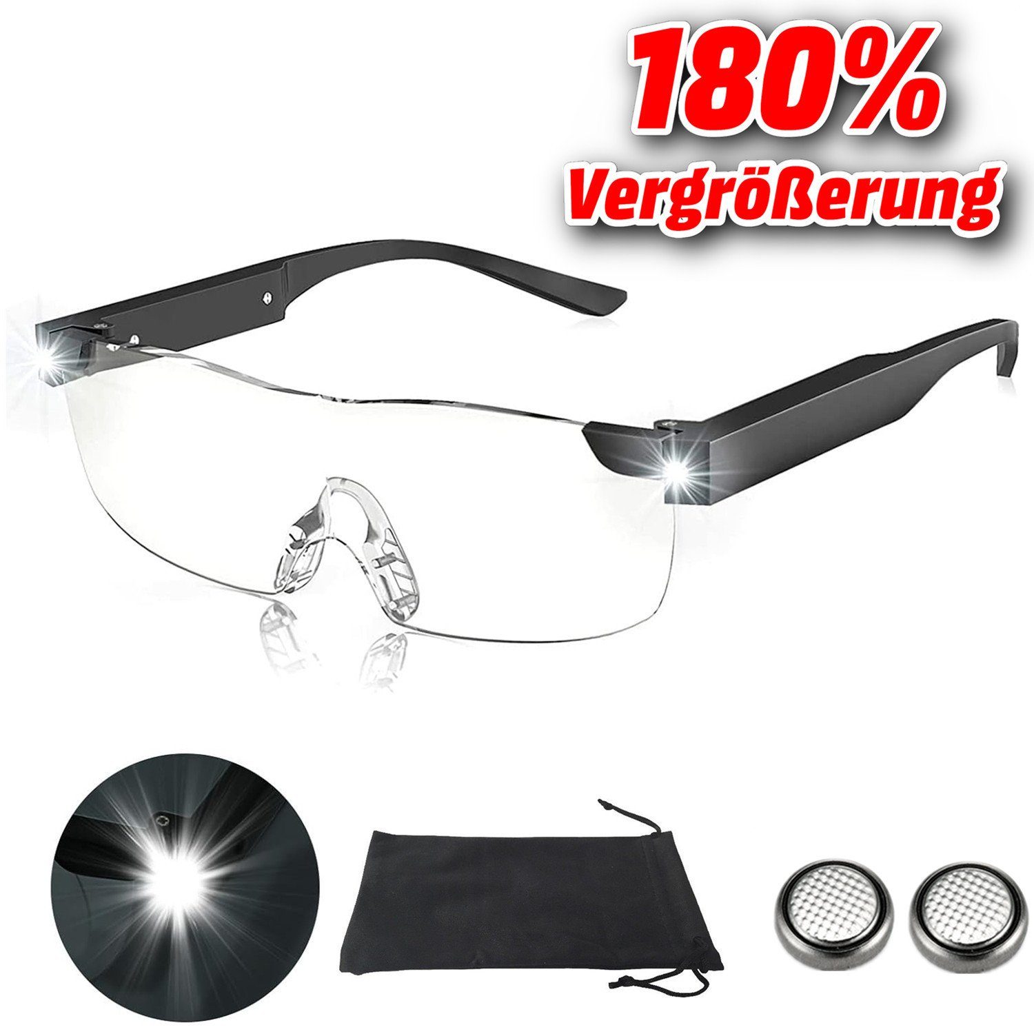 Olotos Lupenbrille LED Vergrößerungsbrille Leselupe Lesebrille Brille Lupe  Vergrößerung, 180% Vergrößerung mit Stoffetui