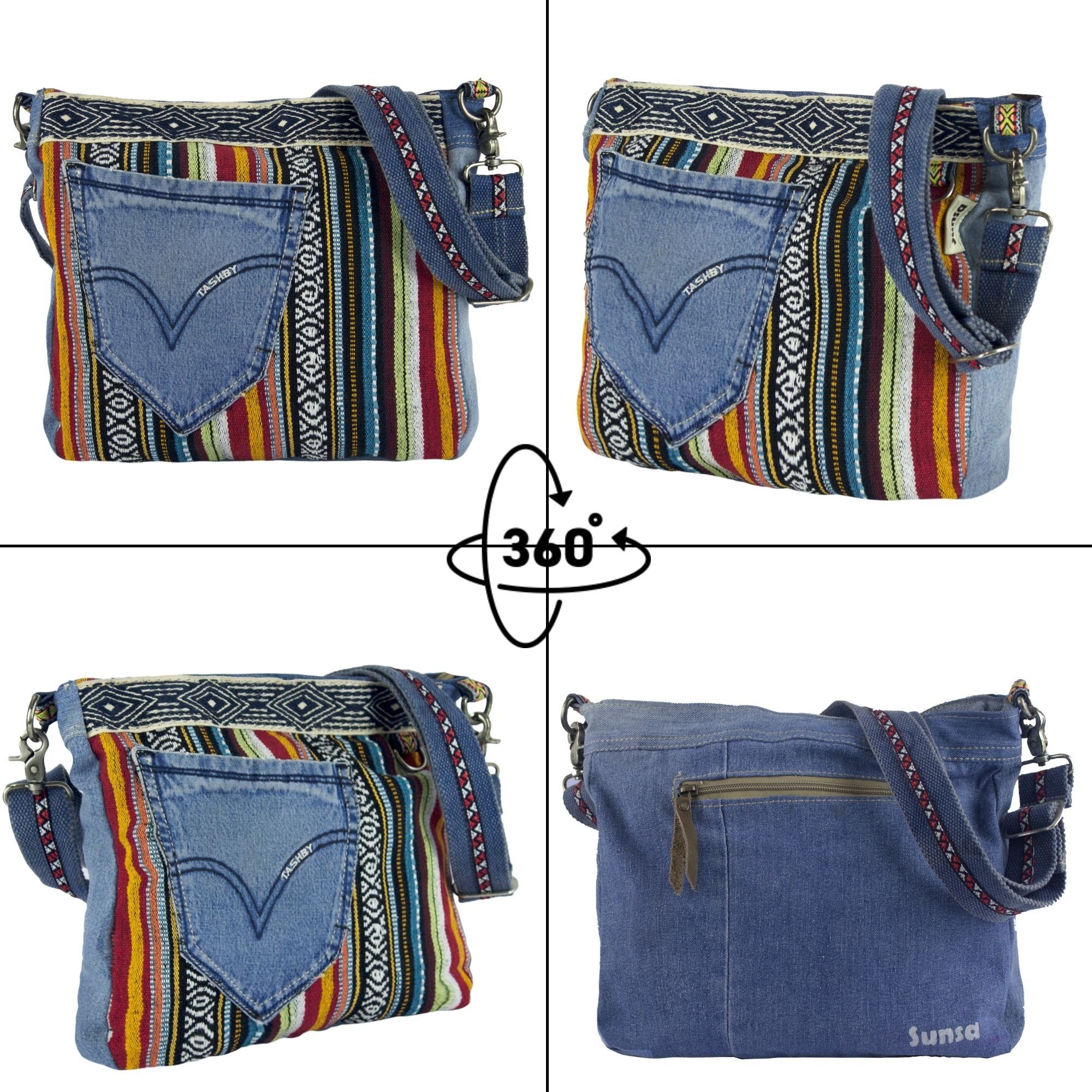 Sunsa Umhängetasche Nachhaltige Jeanstasche Umhängetasche Tasche Crossbody, mit abnehmbaren Schulterriemen, enthält recyceltes Material