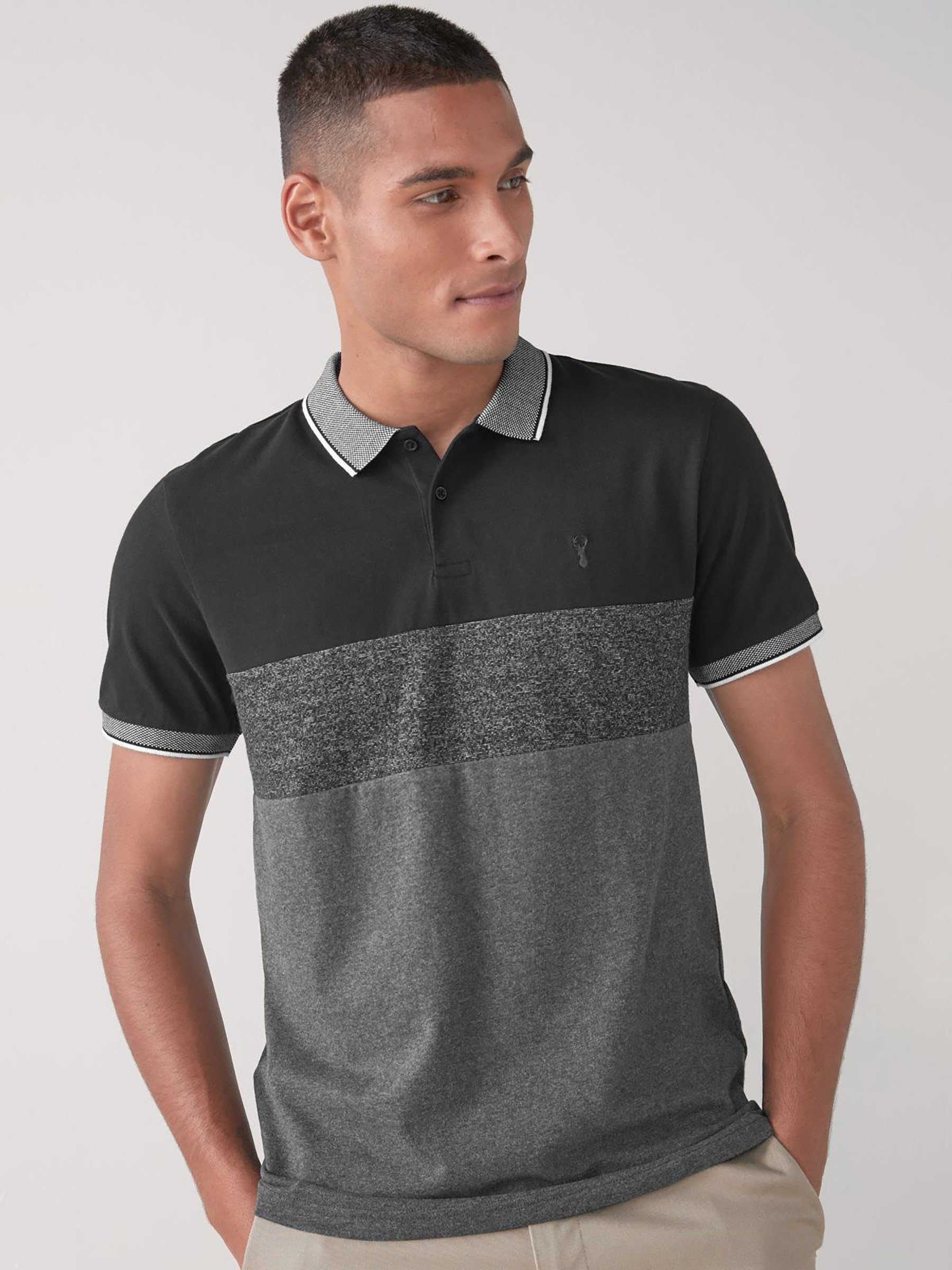 Next Langarm-Poloshirt Polo-Shirt im Farbblockdesign (1-tlg) Charcoal Grey