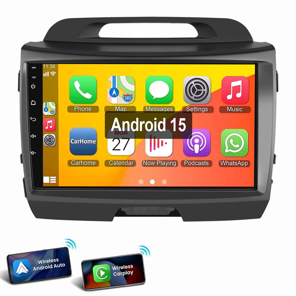 ESSGOO Für KIA Sportage 3 2010-2016 Autoradio Carplay Android 15 GPS RDS WIFI Autoradio (RDS, Digitalradio (DAB), FM, AM, BT Carplay Android Auto Navi RDS SWC)