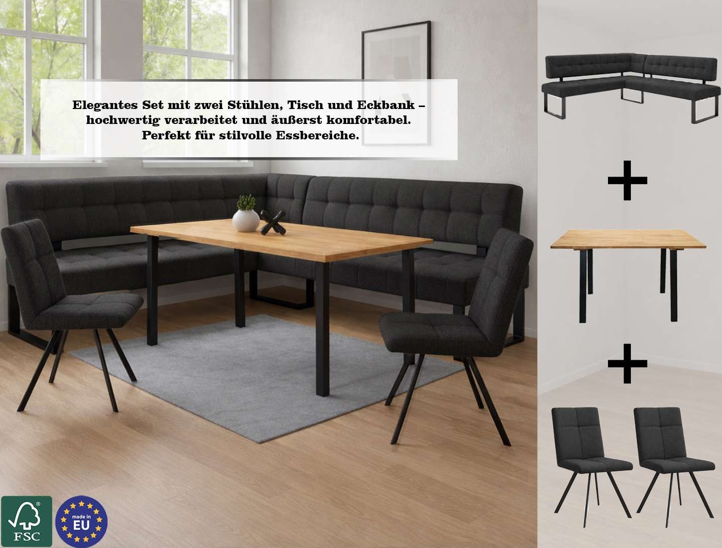 Home affaire Eckbank Mia Küchenbank, Polsterbank, Esszimmerbank, 207x167 cm, Moderne Bank und Farben, Sitzplatzanzahl: 5, Frei in Raum stellbar