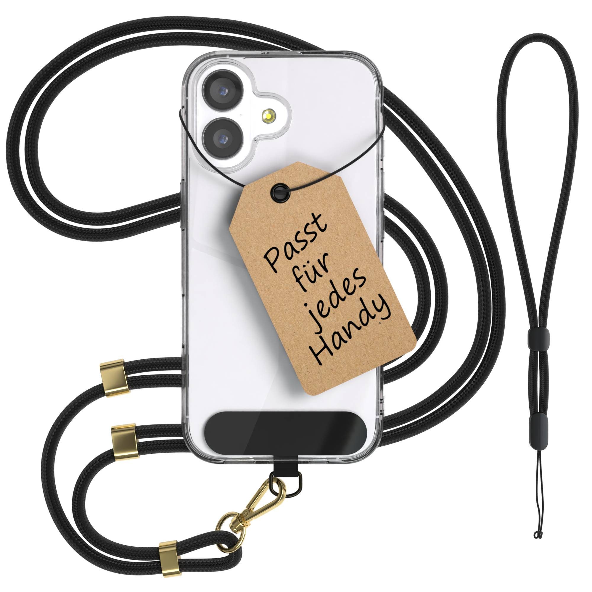 EAZY CASE Handykette Universal Handykette für alle Modelle zum Umhängen, Smartphonekette kombinierbare Handyhülle abnehmbares Band Schwarz
