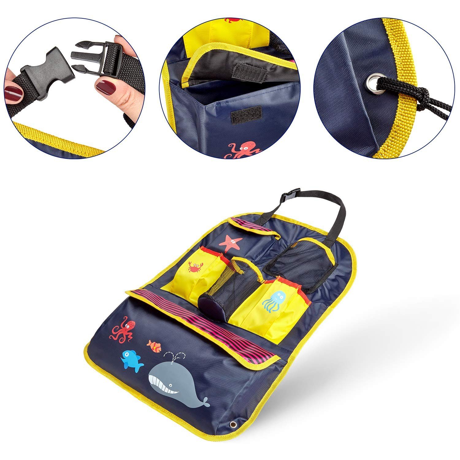 CARTO Kofferraummatte Farbenfrohe Kindersitztasche - Aufbewahrung &  Sicherheit (60 bytes), Bunte Rücksitztasche für Kinder im Auto - Organizer  & Schutz