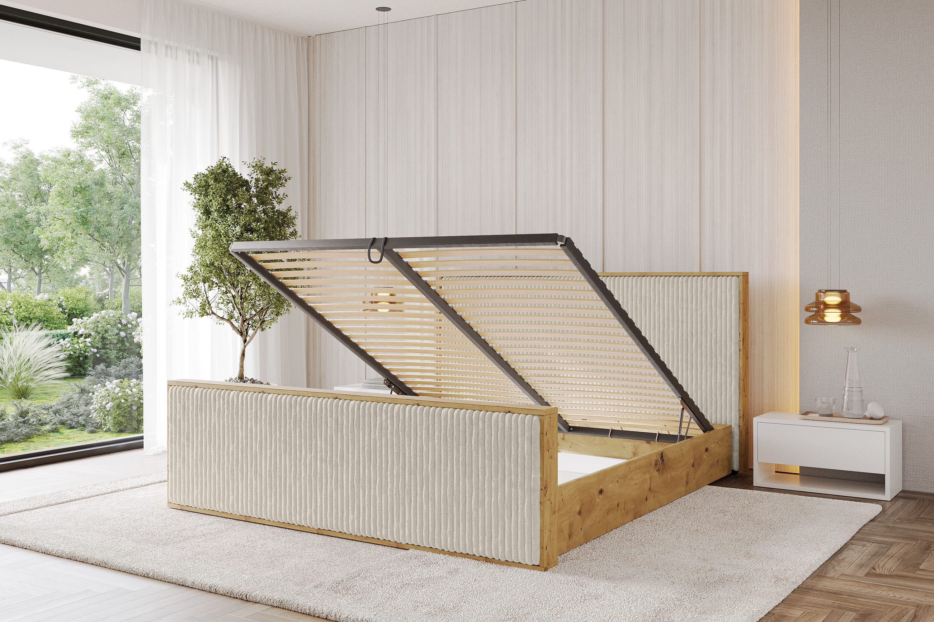 ALTDECOR Polsterbett ENZO10-Z (Polsterbett mit Bettkasten und Lattenrost, Boxbett mit Matratze), Doppelbett mit Stauraum, Bett mit Kopfteil