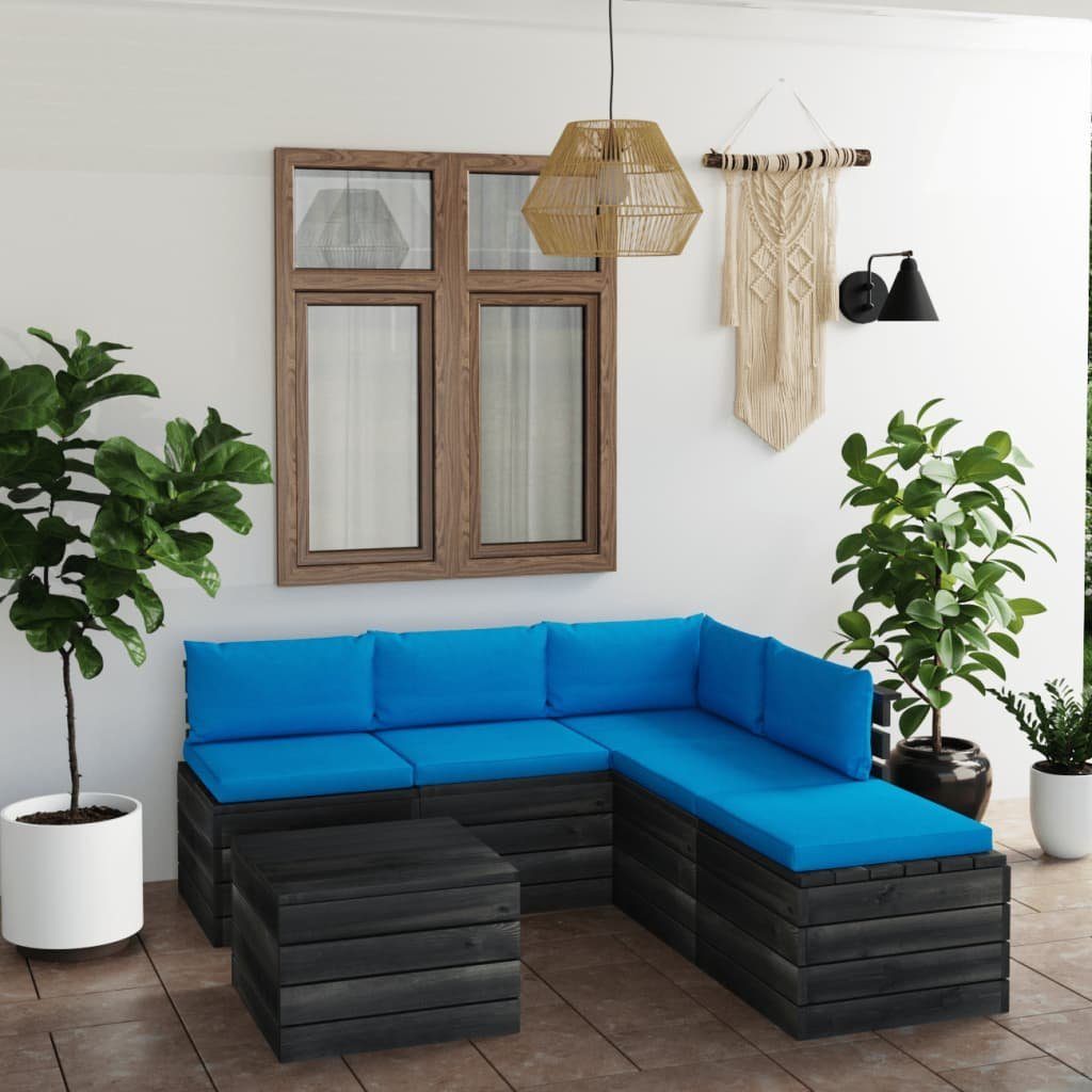 vidaXL Gartenlounge-Set 6-tlg. Garten-Sofagarnitur aus Paletten mit Kissen Kiefernholz, (6-tlg) Hellblau