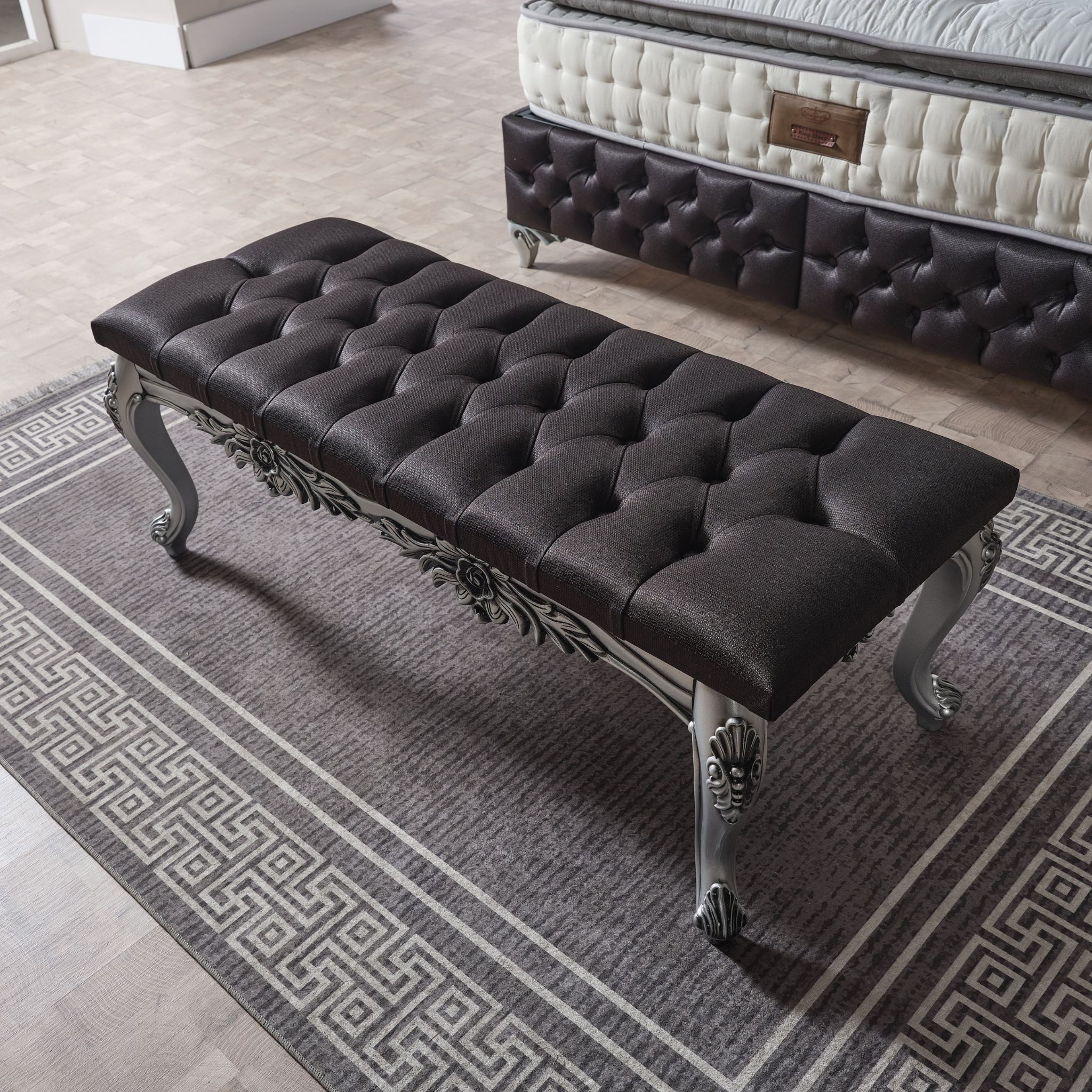 gowoll Bettbank Schlafzimmer Bank Gesteppt Polsterbank Retro-Klassik Rixoss, 130x55x50 cm Schwarz