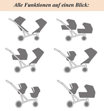 babies-on-wheels Zwillings-Kombikinderwagen Zwillingskinderwagen 3 in 1 Booster Light - 14 Teile - von Geburt bis 4 Jahre in 4 Farben
